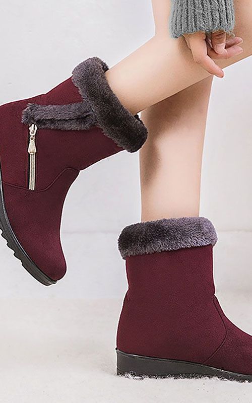 No-slip Winter Boots Zipper Solid Plush Warm Ankle for Women