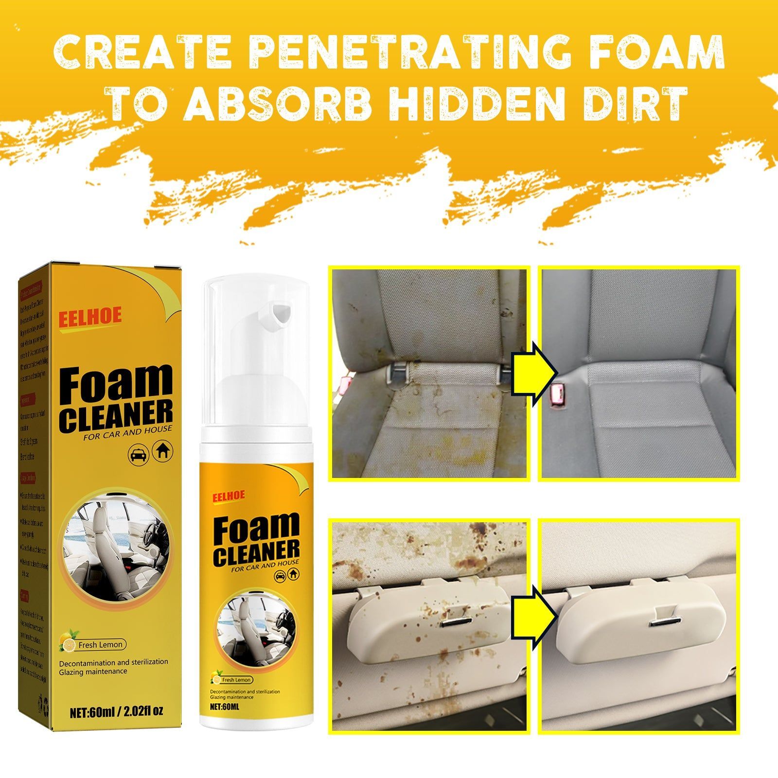 Car Seat Cleaning Foam, Multi-Functional Interior Cleaner for Leather & Dashboard ,30ml