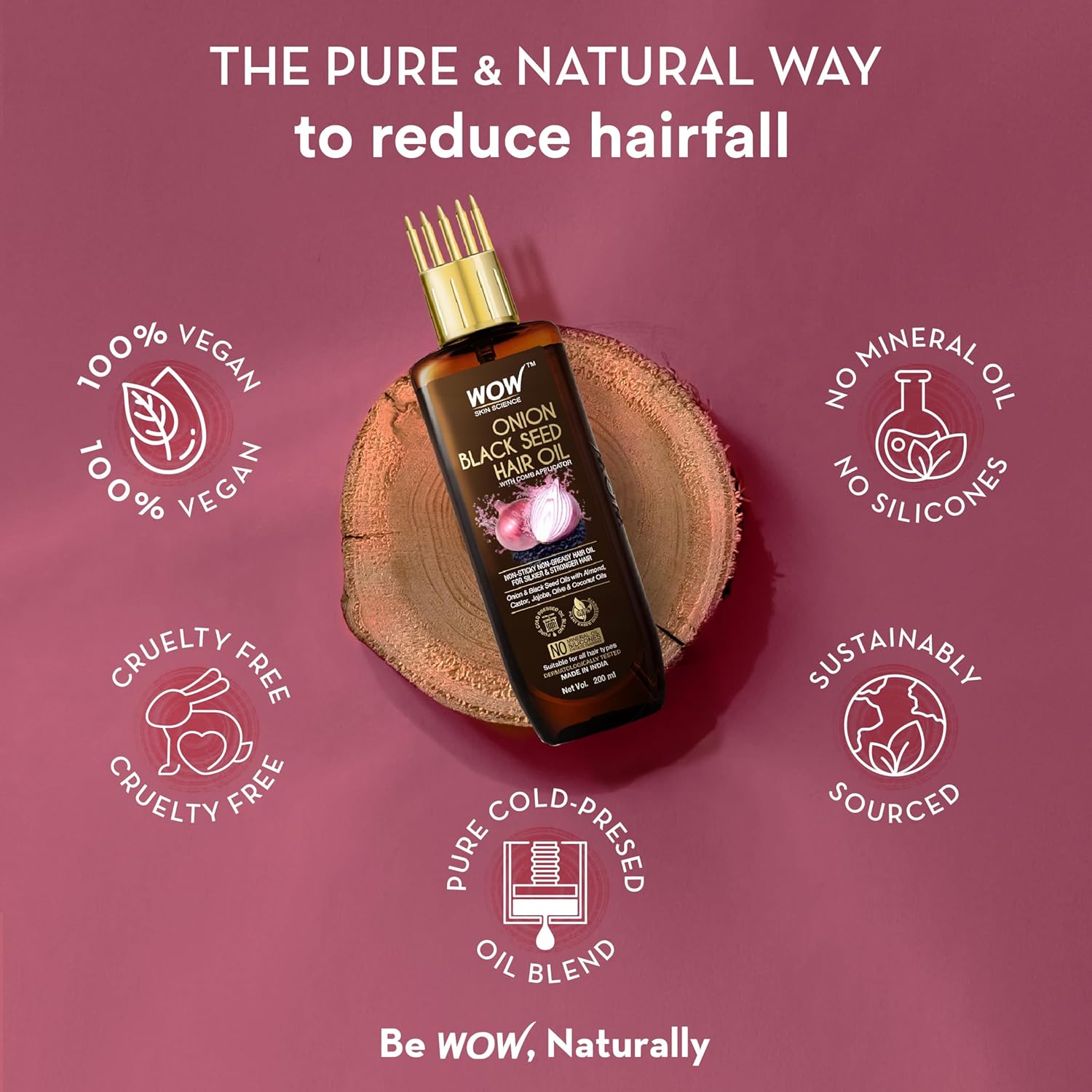 Wow Skin Science Onion Black Seed Hair Oil 200ml With Comb