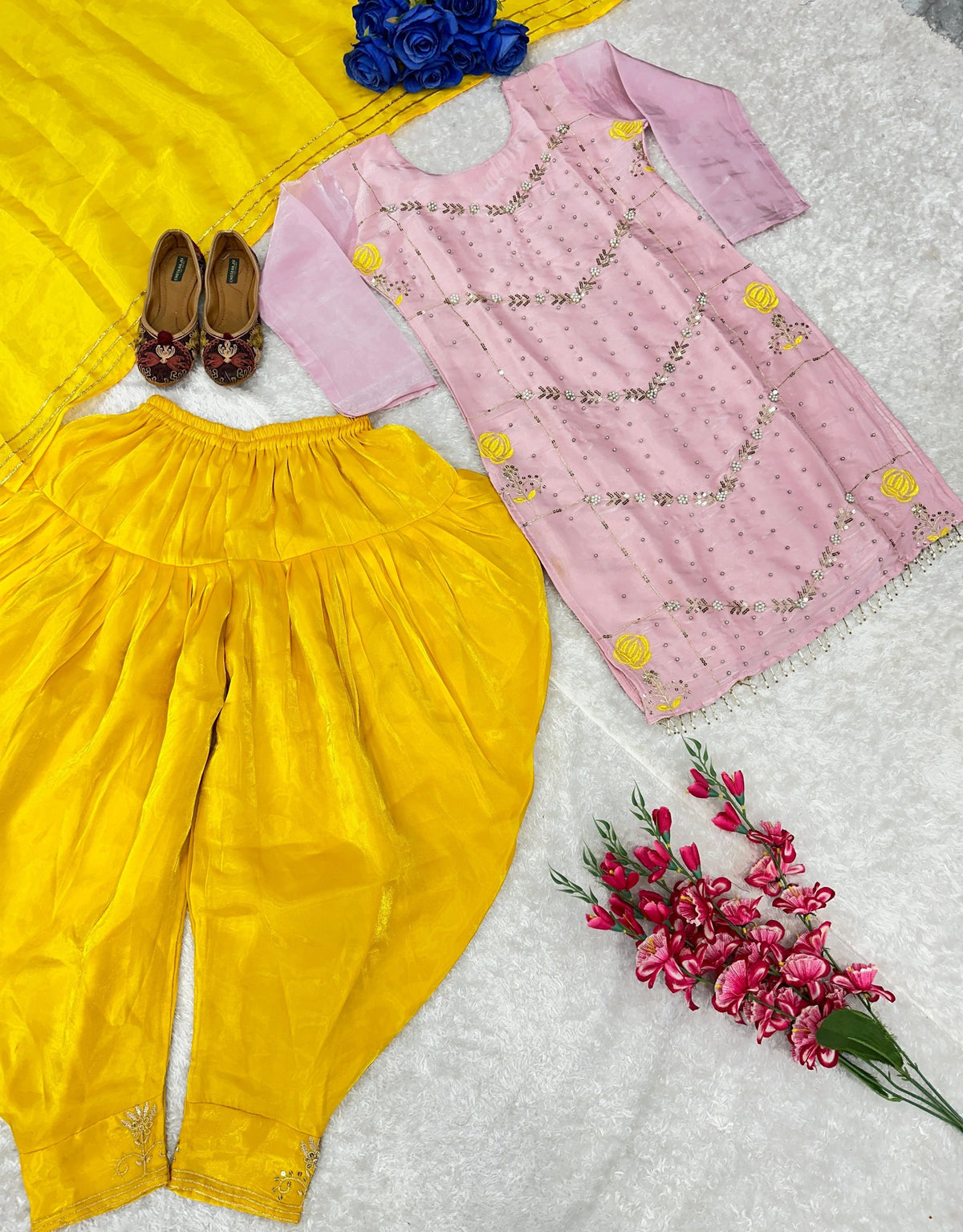 Fab Zone Beautiful Party Wear Top Dhoti And Dupatta With Moti Work