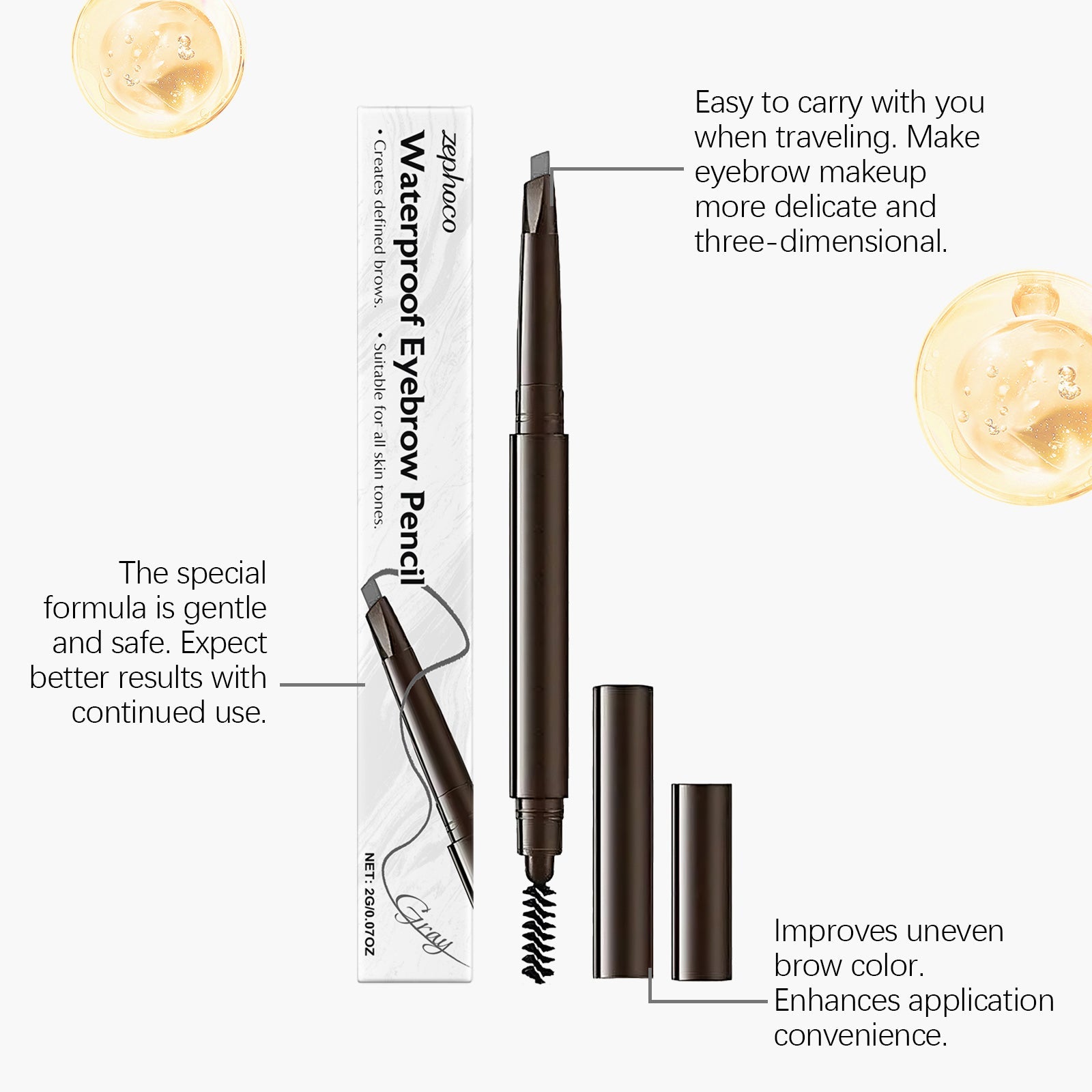 Waterproof Grey Eyebrow Pencil, Long-Lasting, Natural, Smudge-Proof, Perfect Brows ,2g