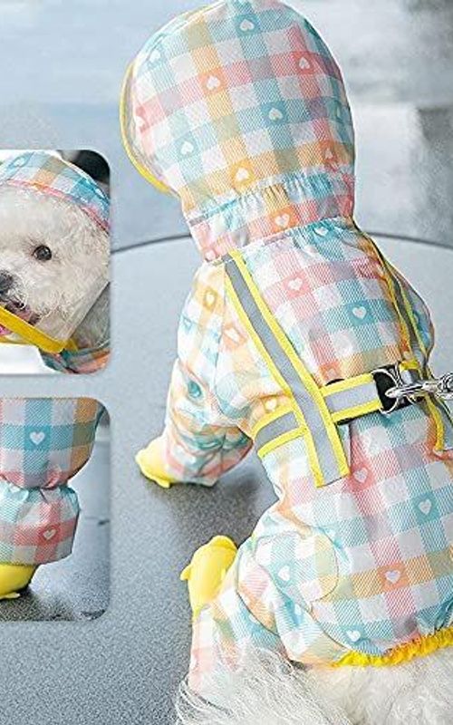 Dog Rain Coat Pet Rain Poncho With Reflective Tape Waterproof Jumpsuit Breathable Hoody