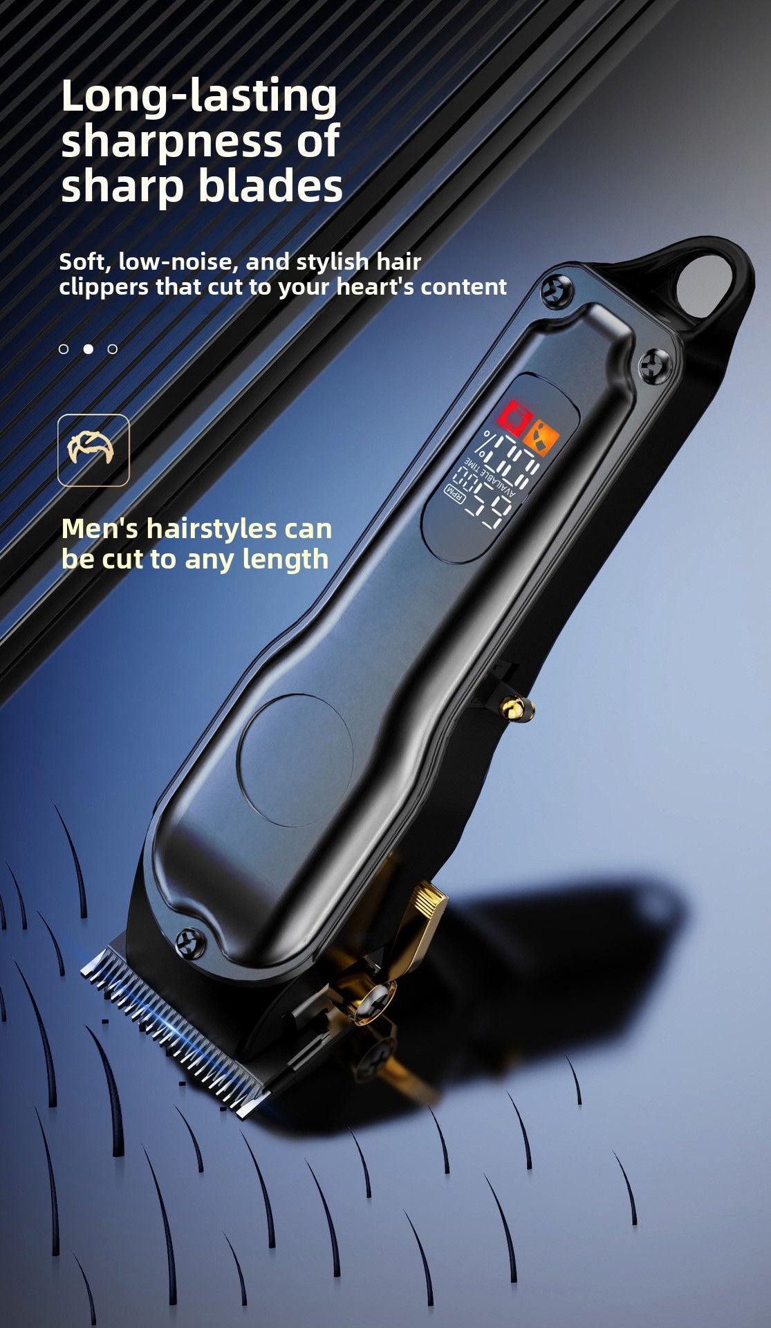 Oil Head Hair Clipper Kit with 8 Guide Combs, USB Rechargeable