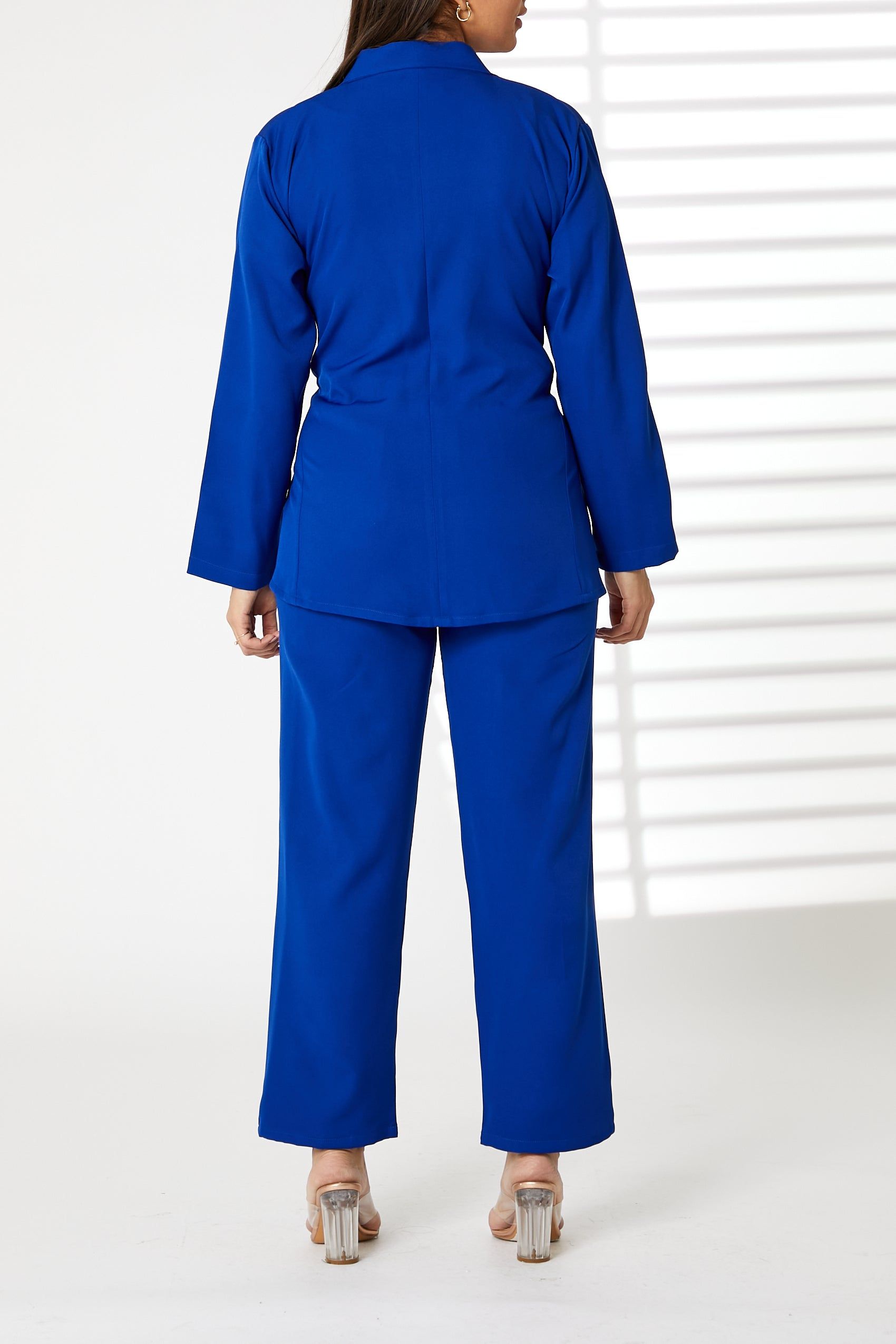 MOiSTREET Blue Barbie Crepe Fabric Blazer and Pants Set