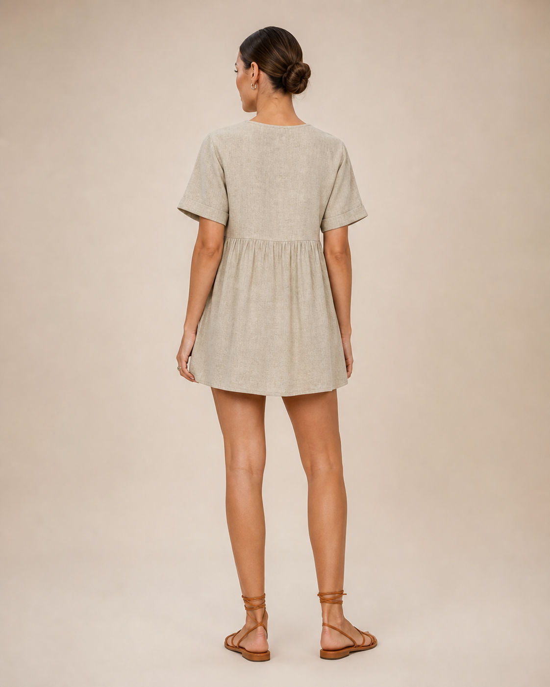 Urban Outfitters Natural Linen Button-Front Babydoll Dress