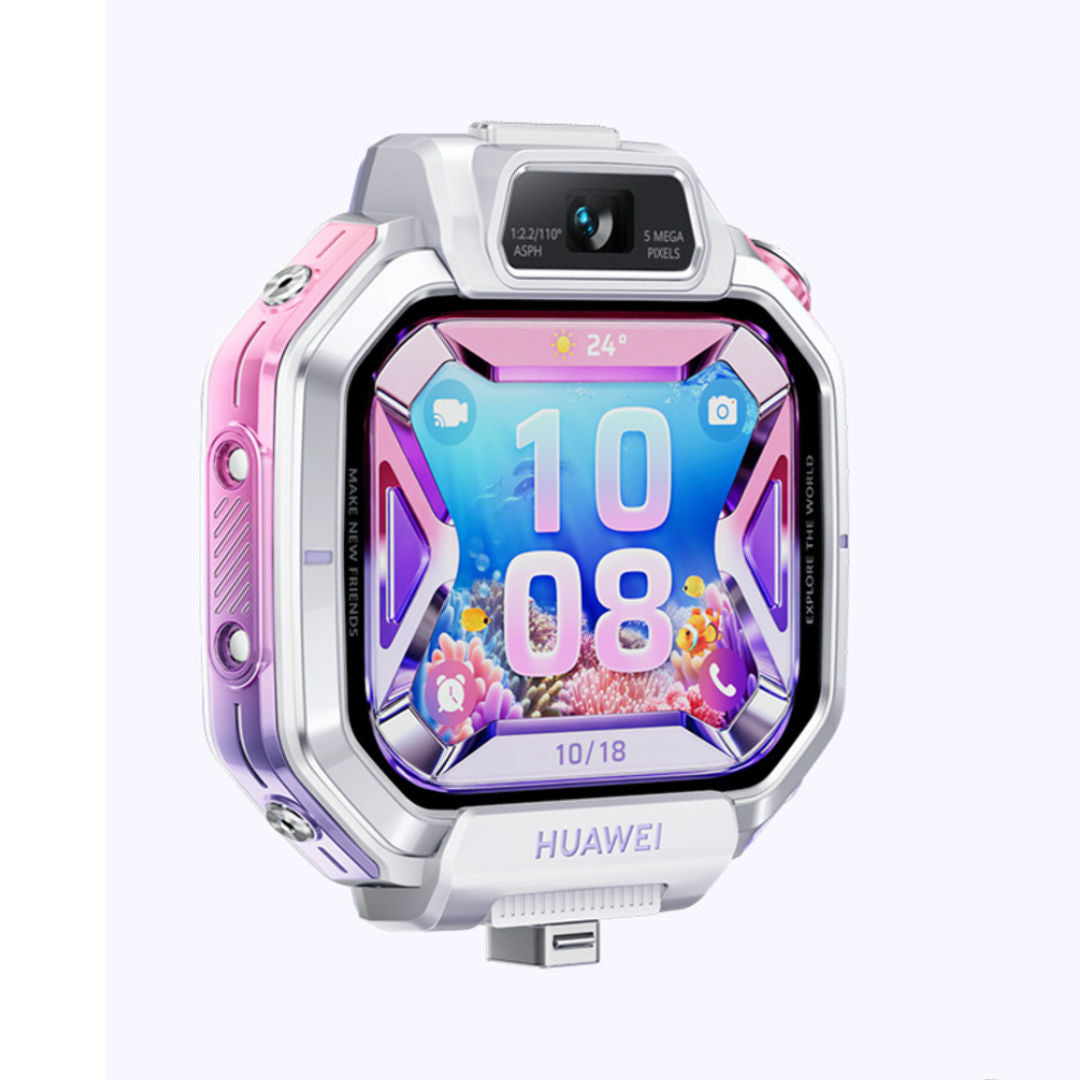 ساعة «Huawei Watch KIDS X1 Pro» الذكية - تصميم قابل للدوران بزاوية 360 درجة، تحديد دقيق للموقع، مكالمات فيديو عالية الدقة، كاميرات بدقة 5 ميجابكسل و13 ميجابكسل، سعة تخزين 64 جيجابايت