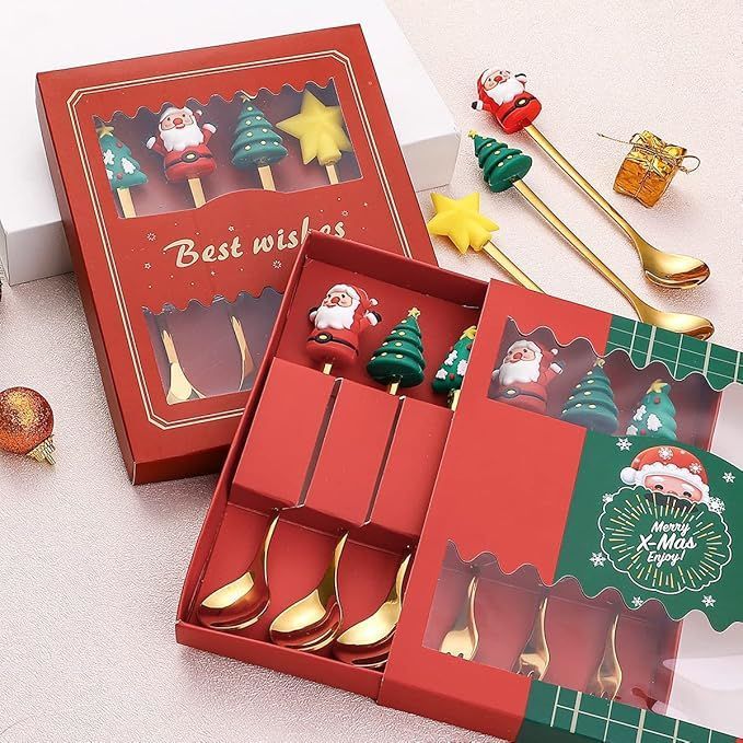 4Pcs Stainless Steel Christmas Spoon Gift Set Dessert Spoon Tableware Set