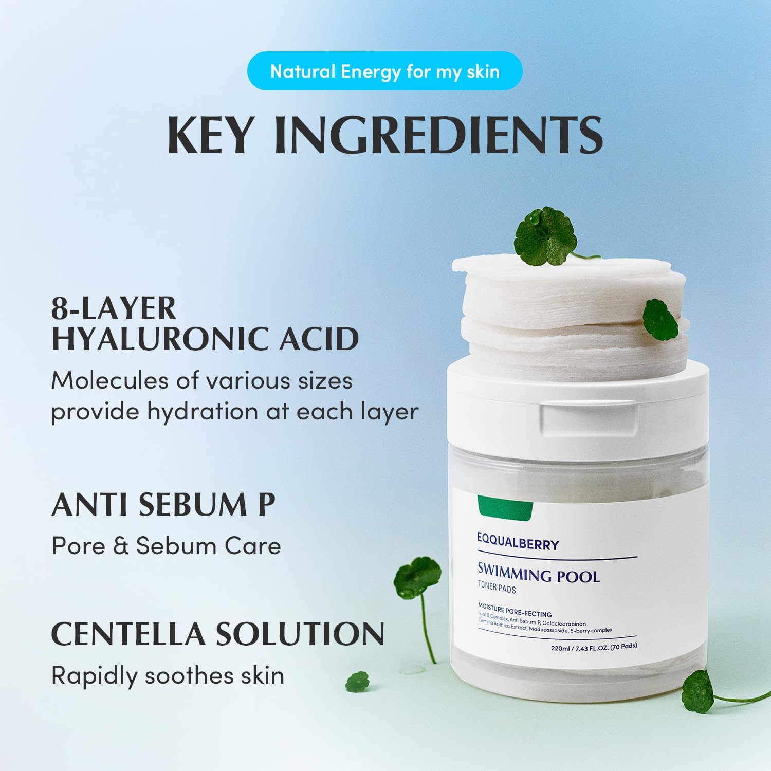 Eqqualberry Swimming Pool Toner Pads 220Ml | 70 Sheets