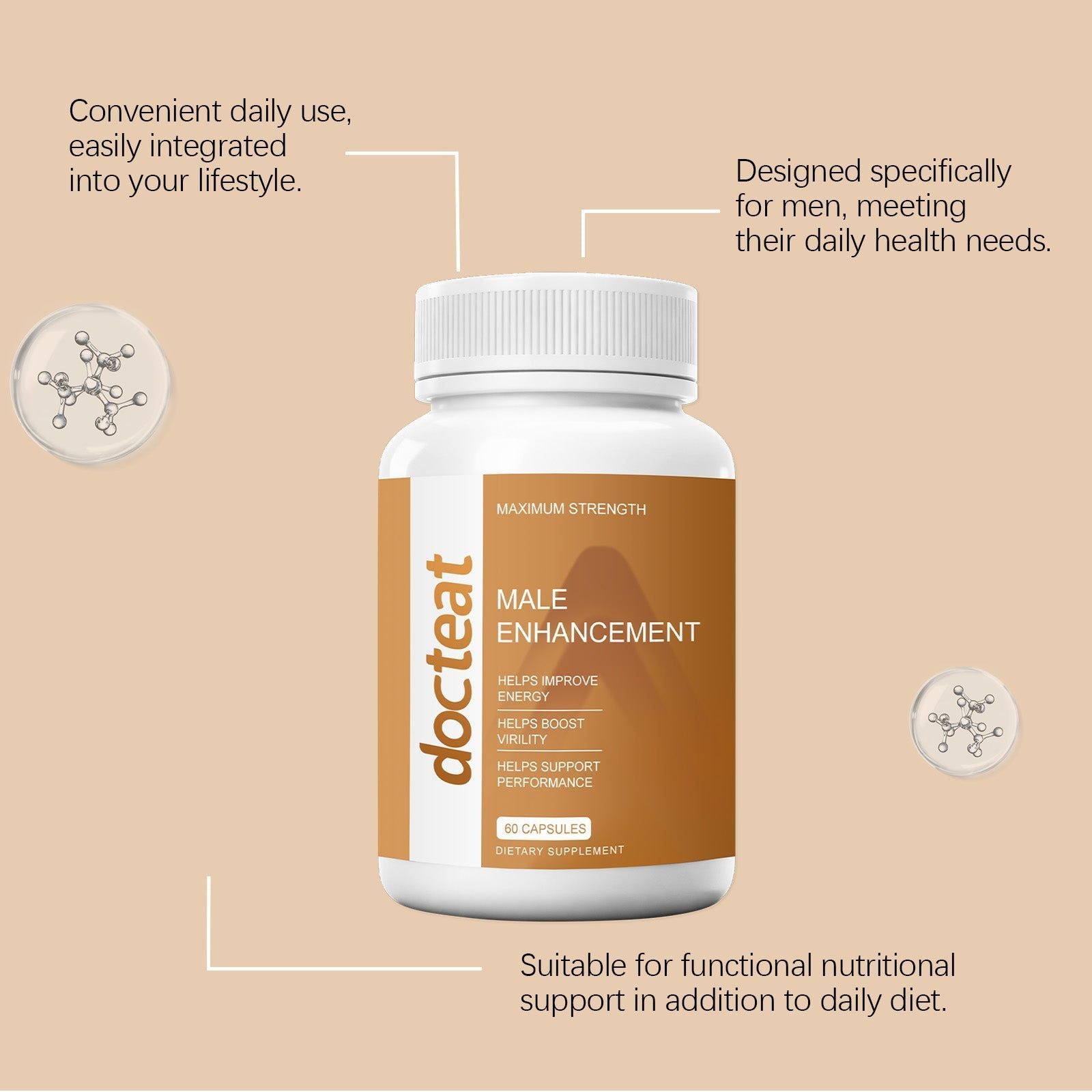 Boost Male Vitality Support Capsules, Enhance Endurance, Natural Male Care ,60 capsules