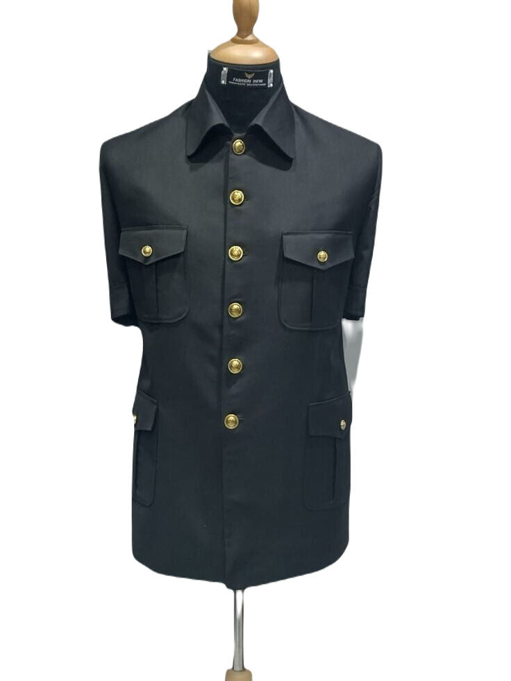 Black Vintage Safari Suit for Men Stylish Coat pant Classic Formal Suit.