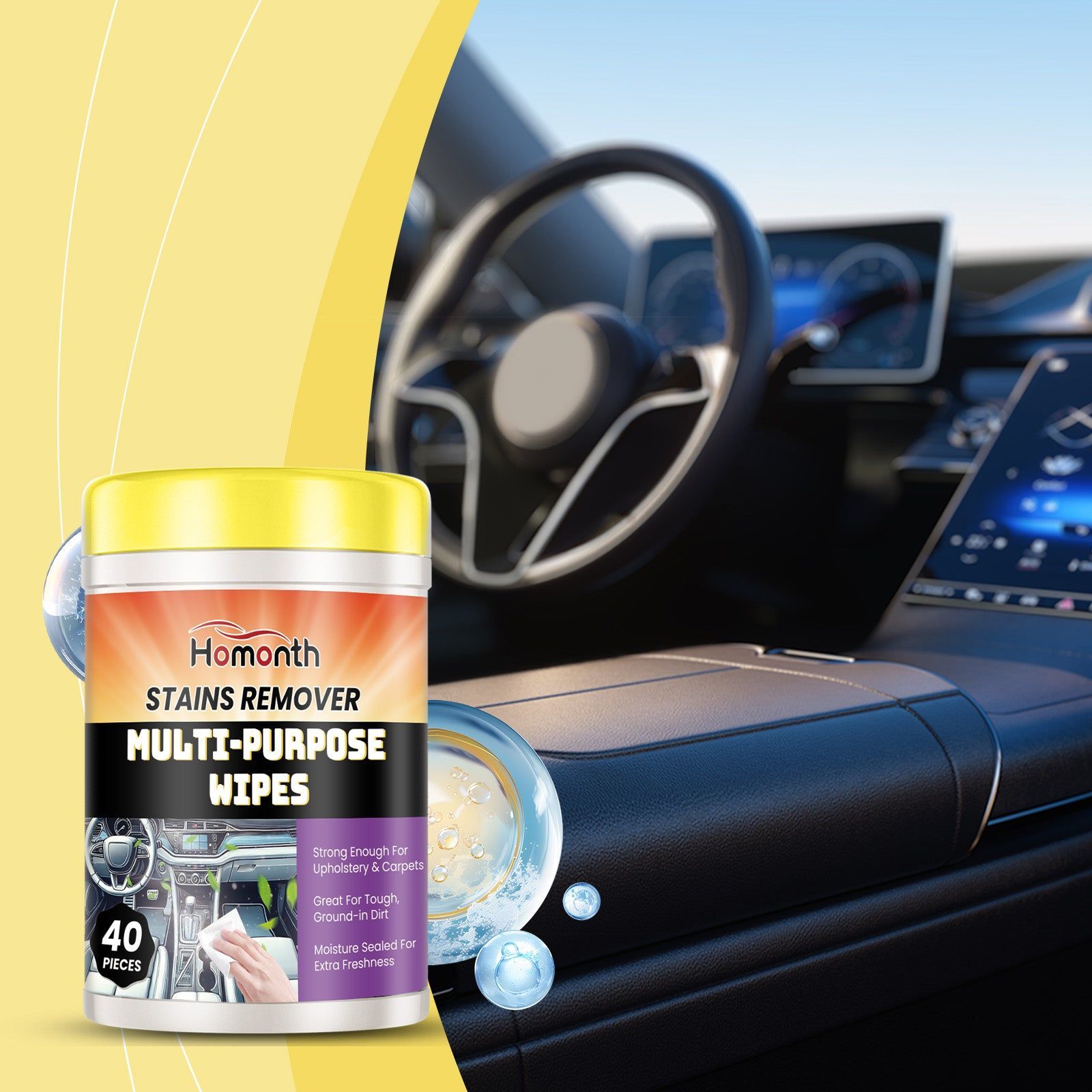 Decontamination Portable Wipes, Car Interior Deep Clean, Stain & Oil Remover ,40pieces