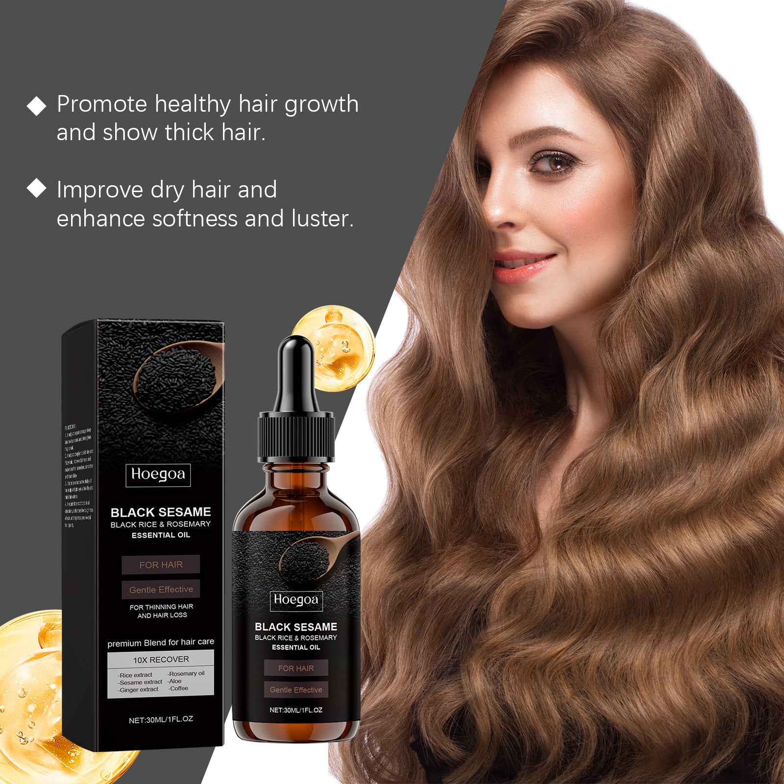 Black Sesame Treatment Essence for Hair Repair, Nourishing, Moisturizing, Thickening, Shine ,30ml