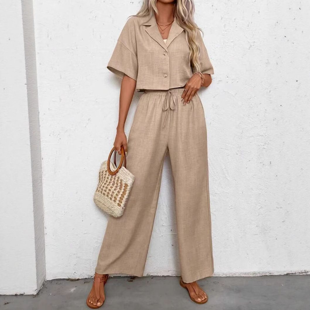 Women's Elegant Blazer & Wide-Leg Pants Two-Piece Set
