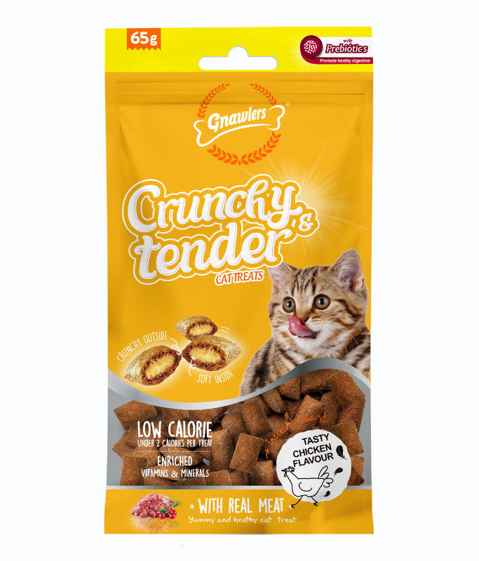 Gnawlers Crunchy & Tender Cat Treats Chicken Flavour- 65g (Near Expiry)