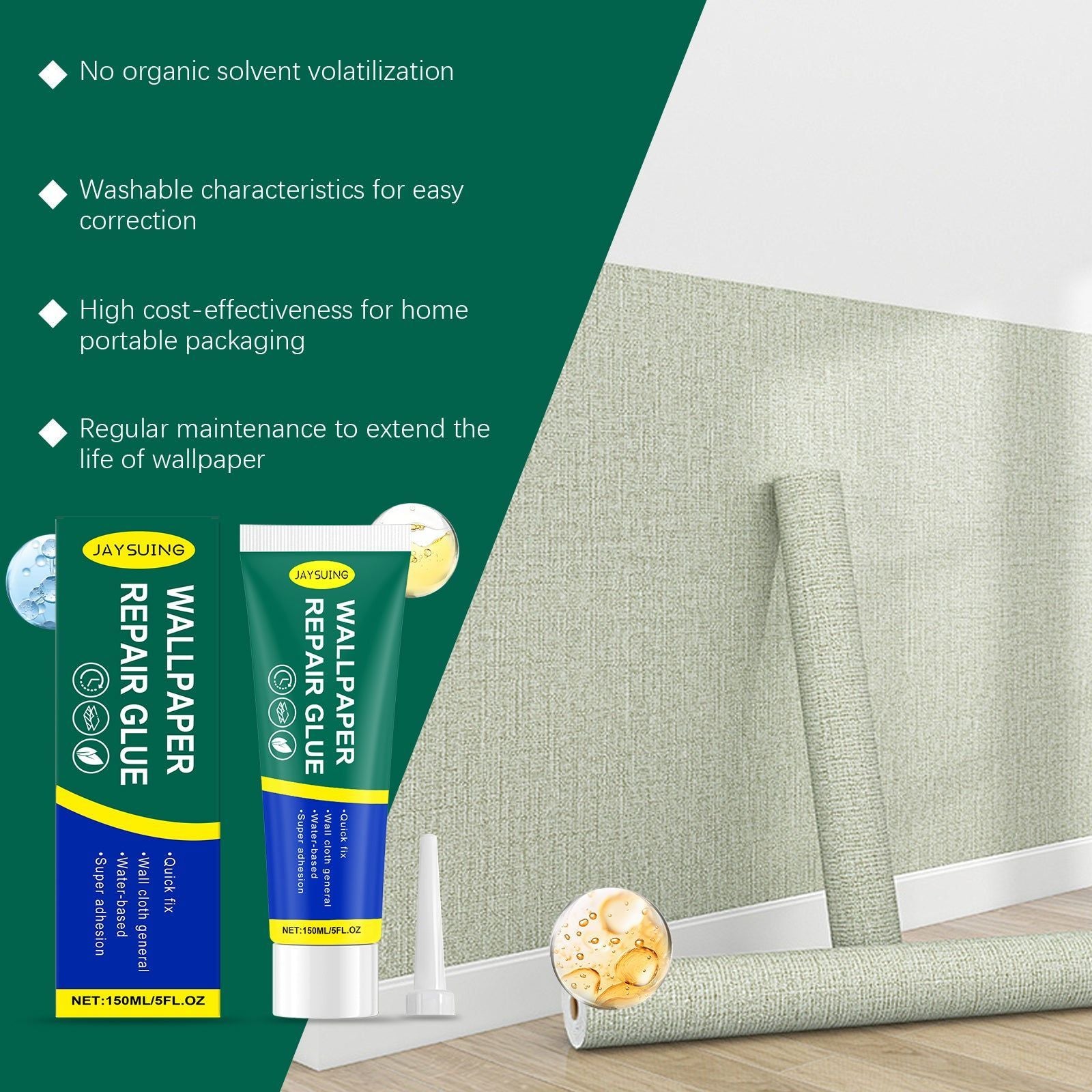 Instant Wallpaper Repair Glue, Long-Lasting, Easy to Use, Universal for Paper and Fabric ,150ml