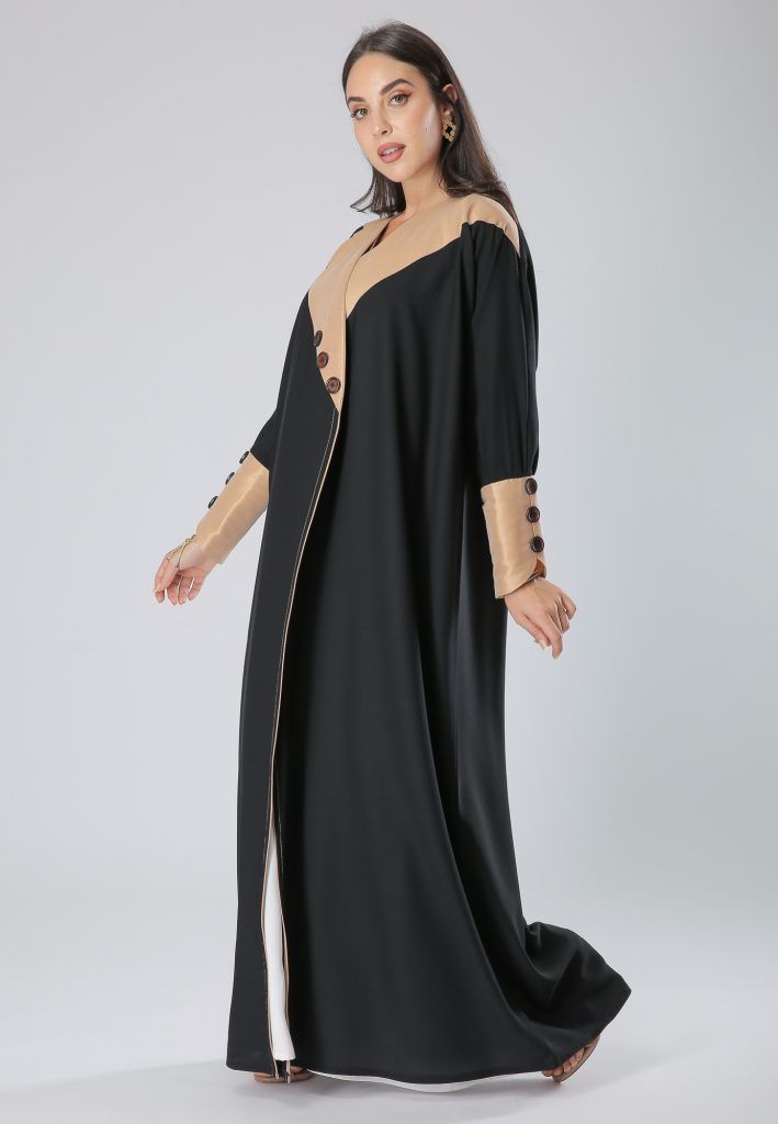 MOiSTREET Beige and Black Fusion Abaya