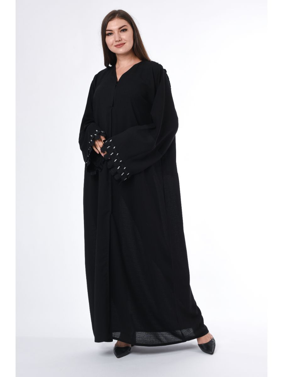 MOiSTREET Black Abaya with Checkered Panels on Back and Sleeves