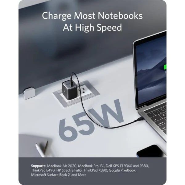 Anker 715 PowerPort Nano II 65W GaN USB-C Fast Charger, Black