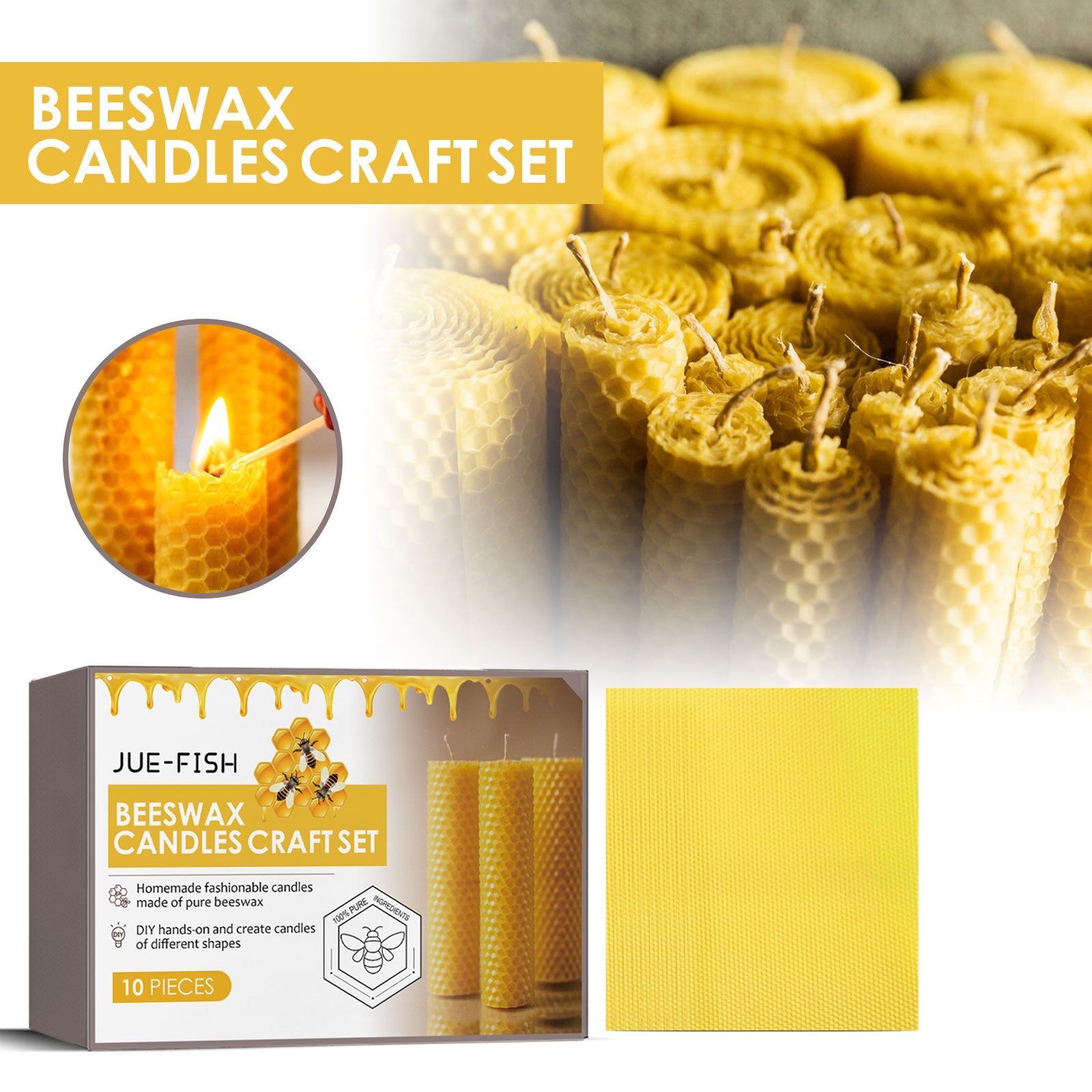 DIY Beeswax Candle Kit, Creative Handmade Craft Set for Unique Gifts ,10pieces
