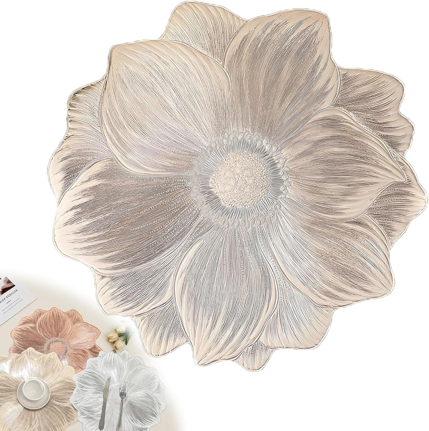 6 Pack Creative Flower PVC Placemat 3D Floral Design Placemats Heat-Resistant Place Mats
