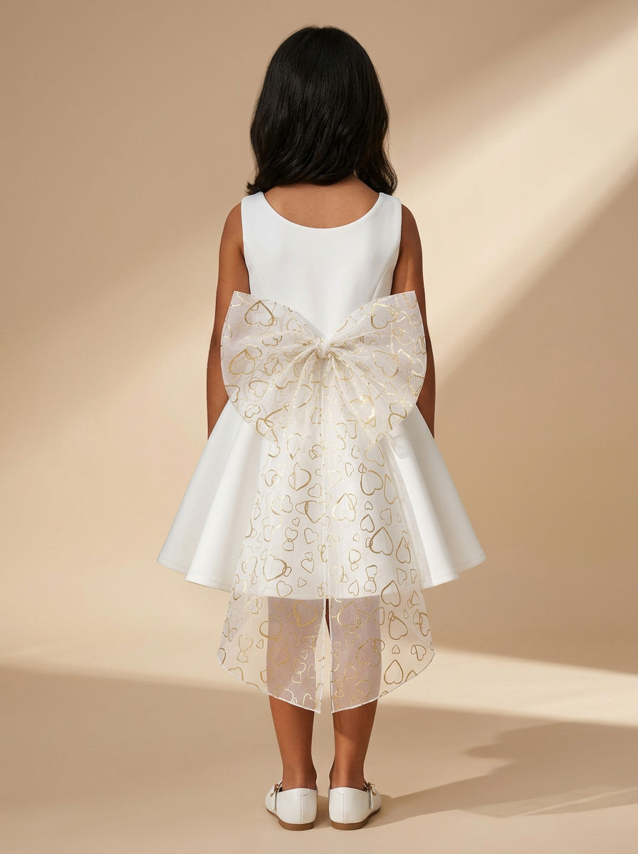 Girls Organza/tule Bow Dress White