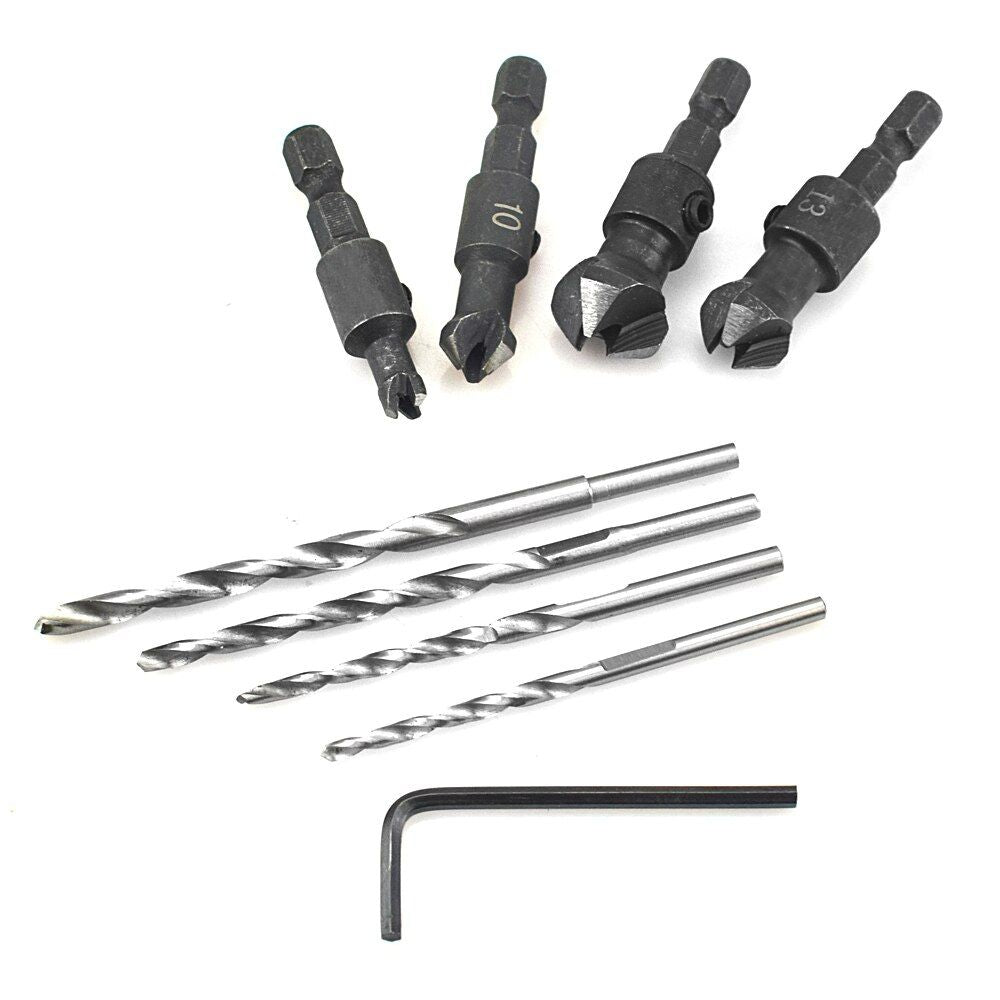 4pcs Wood Countersink Drill Bit Set Woodworking Chamfer Bit Hex Shank Screw Carpentry Tool