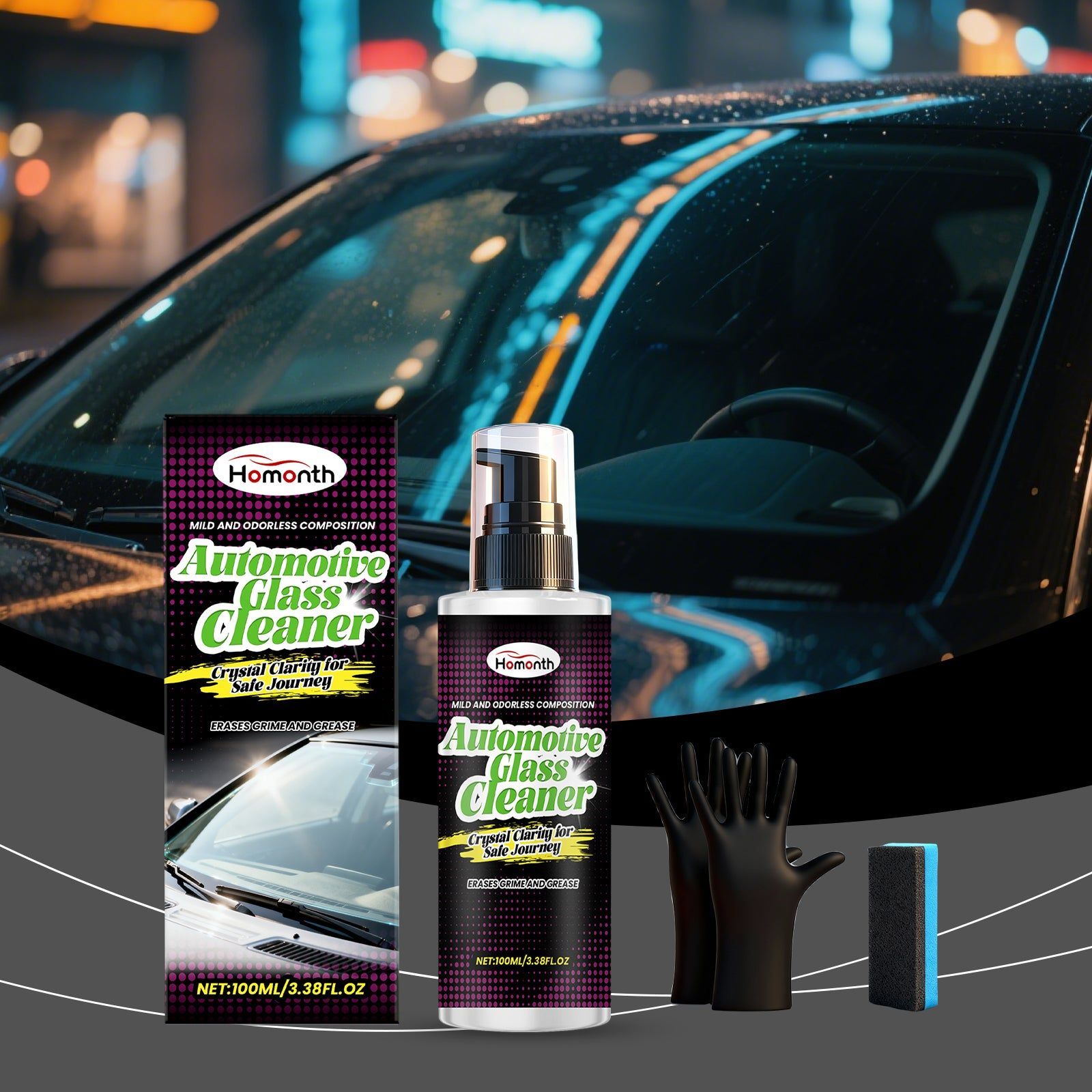 Car Windshield Cleaner, Fog-Free, Fast Dust & Stain Removal, Easy Car Cleaning ,1set