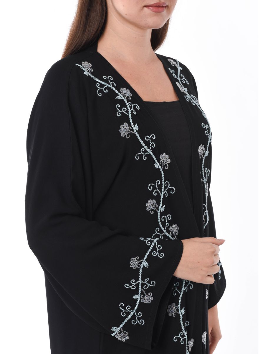 MOiSTREET Black Abaya with Floral Embroidery