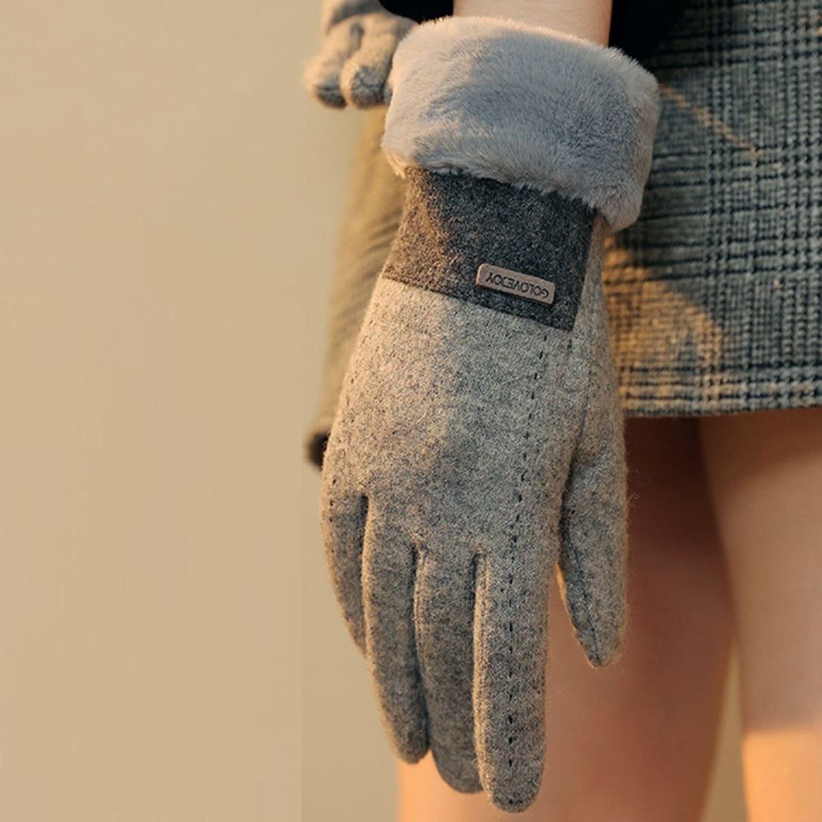 Women Warm Plush Glove Warm Touchable Screen Winter Wool Thicken Mittens
