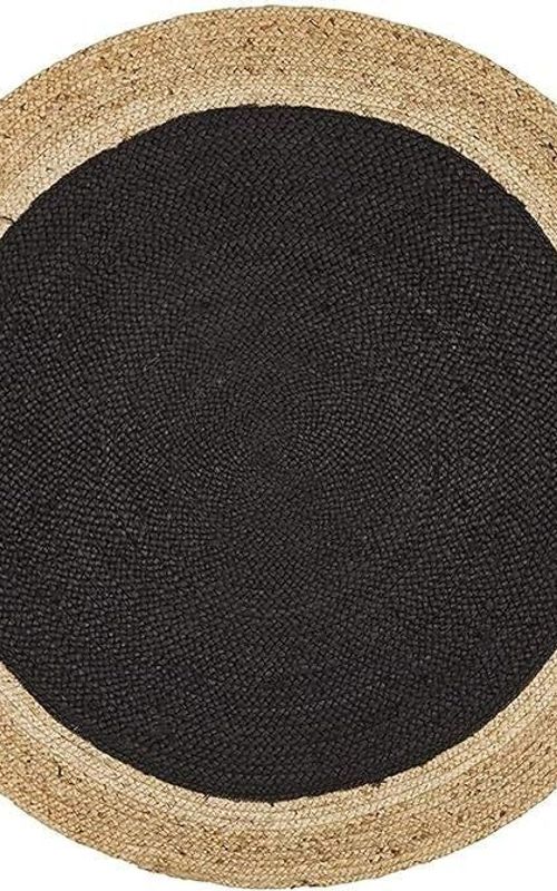 Handmade Black & Natural Jute Round Area Rug – Eco-Friendly Braided Jute Area Rug for Living Room & Bedroom