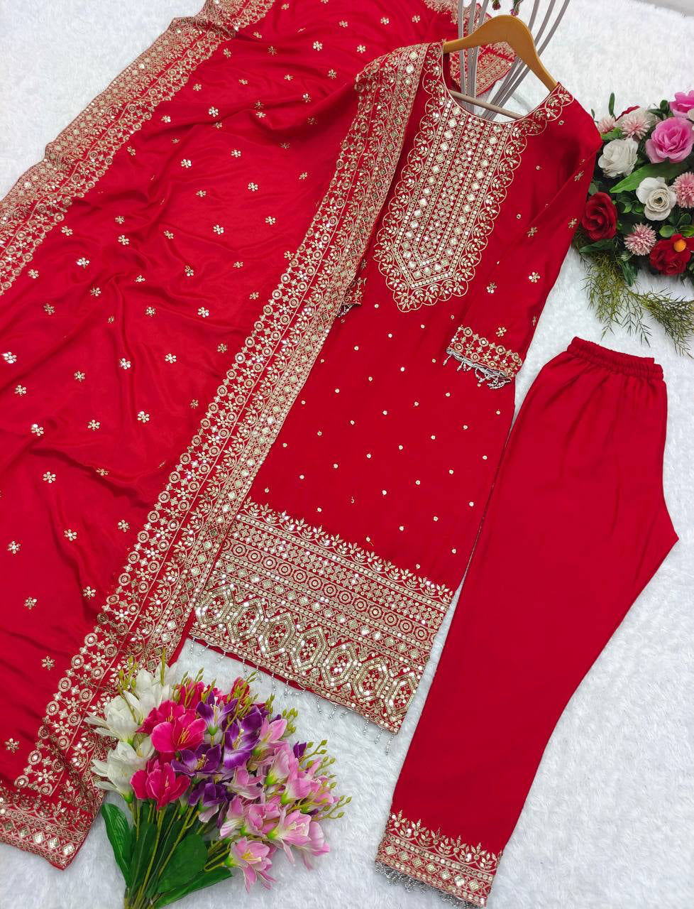 Designer Top-Pent & Dupatta With Moti Less Work