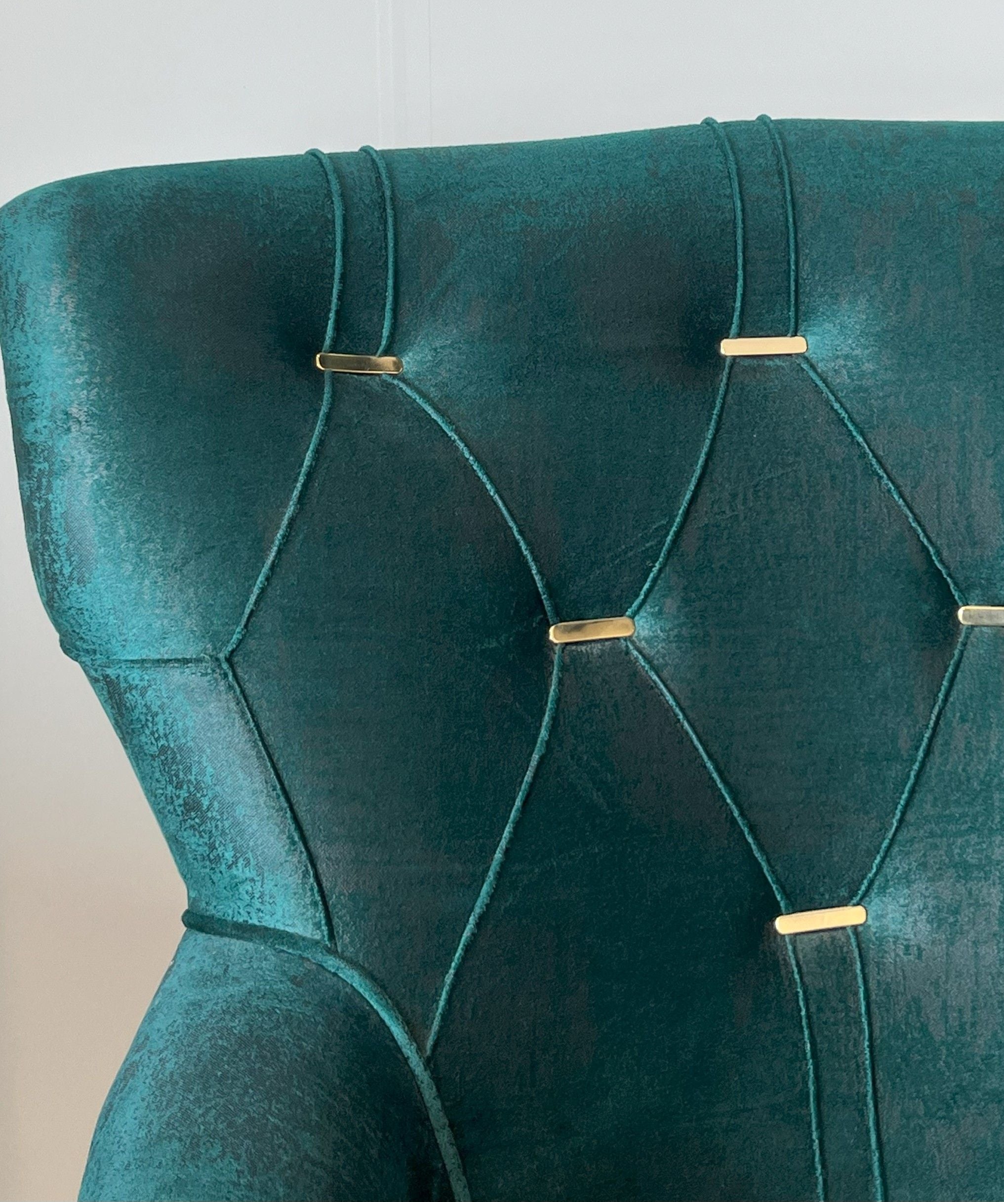 Leopar Teal Velvet Armchair with Gold Accents