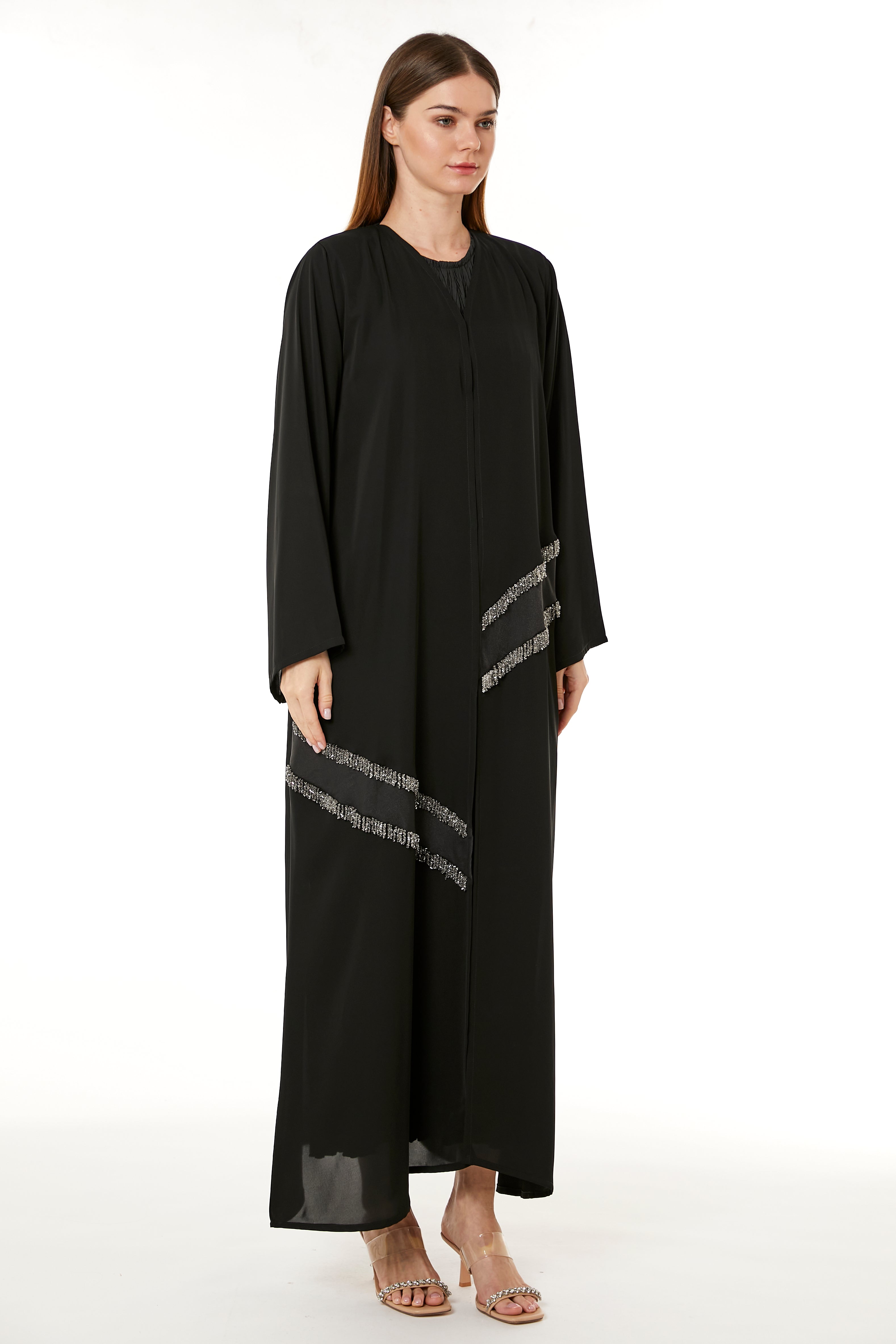 Black Korean Nida Hand Embellished Abaya