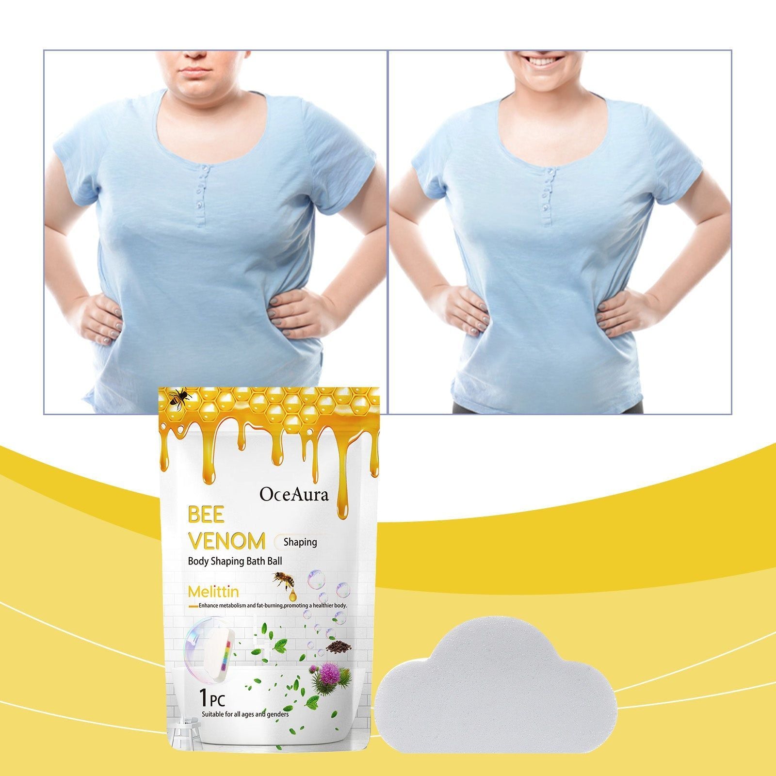 Bee Venom Cloud Bath Salt Ball, Deep Body Cleansing, Skin Detox, Moisturizing, Relaxing Spa Experience ,1pcs