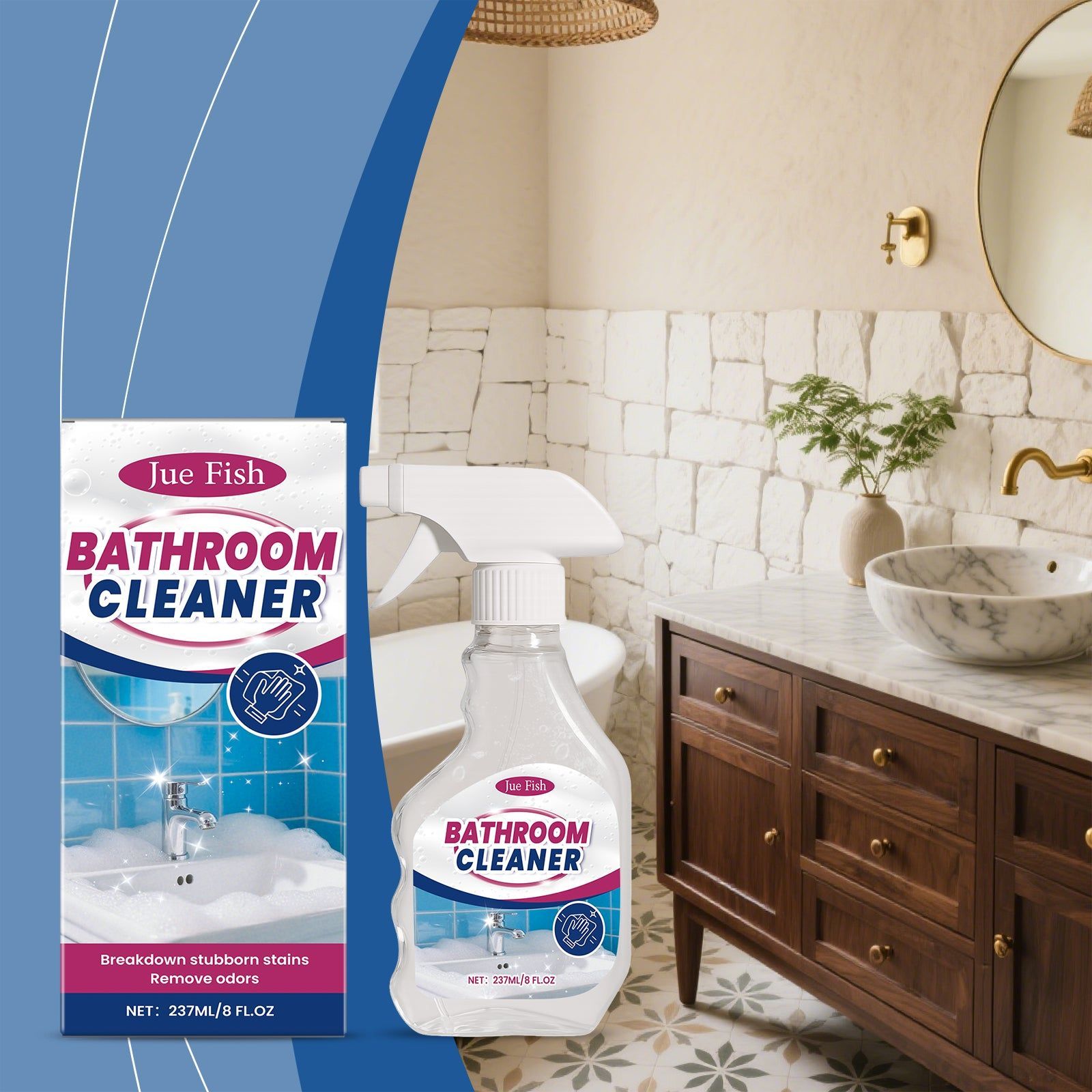 Bathroom Cleaner, Powerful Cleaning and Decontamination for Shower, Tiles, and Stains ,237ml