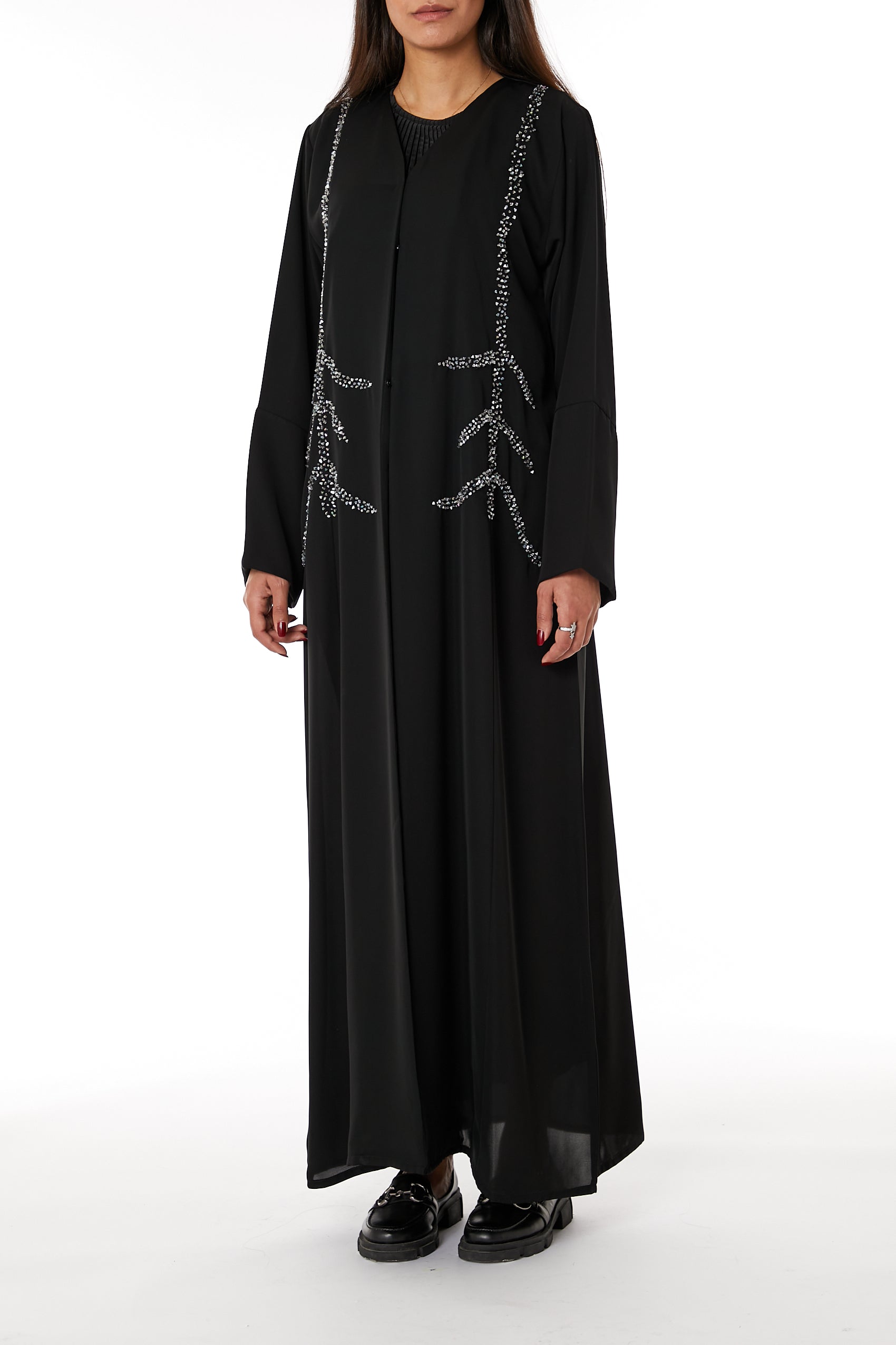 MOiSTREET Black Nida Open Front Embroidered Abaya