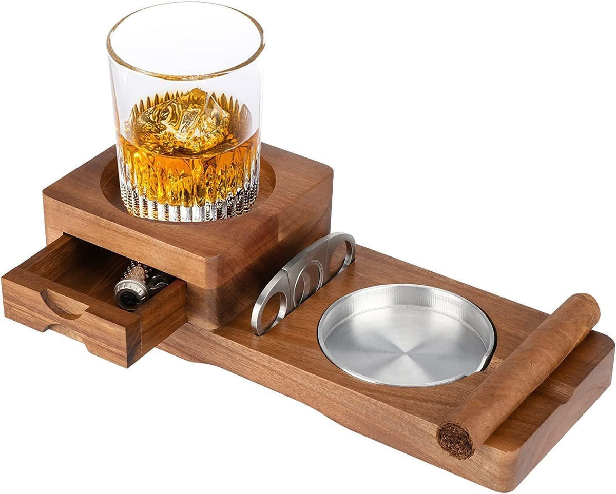 Cigar Ashtray Whiskey Glass Tray Wooden Ash Tray Cigar Cutter