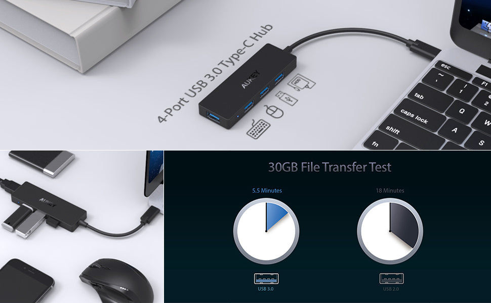 Aukey CB-C64 USB-C to 4-port USB3.0 A Hub