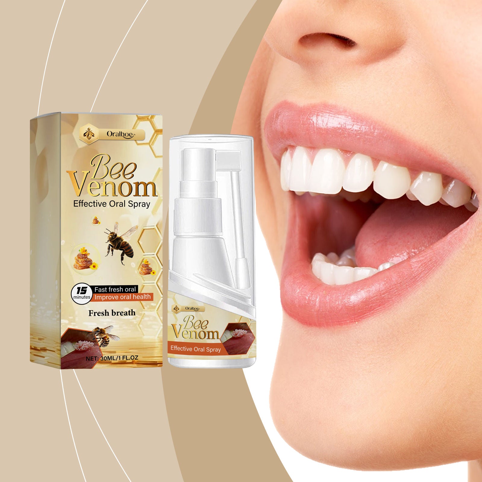 Bee Venom Mouth Spray, Fresh Breath, Long-Lasting, Non-Sticky, Easy to Use ,30ml