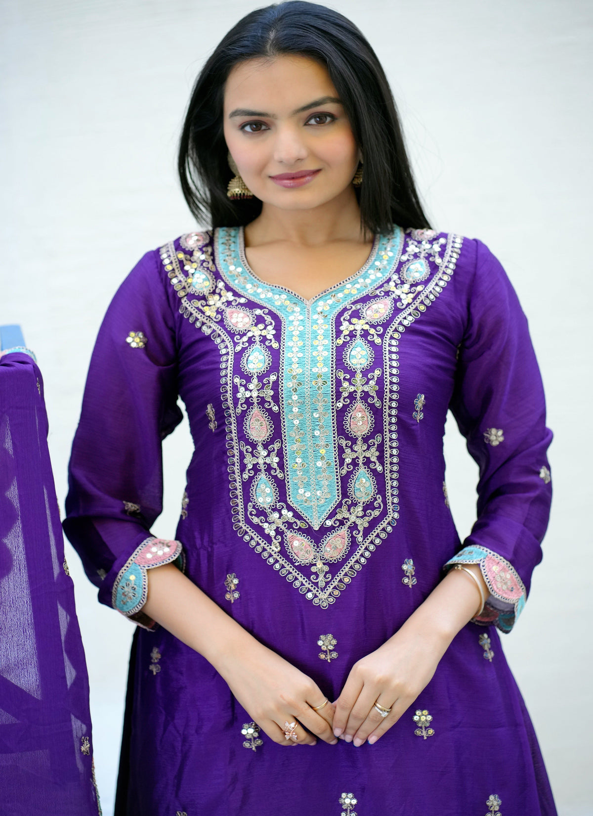 Fab Zone Women's Sequin Embroidered Kurti Suit For Parties