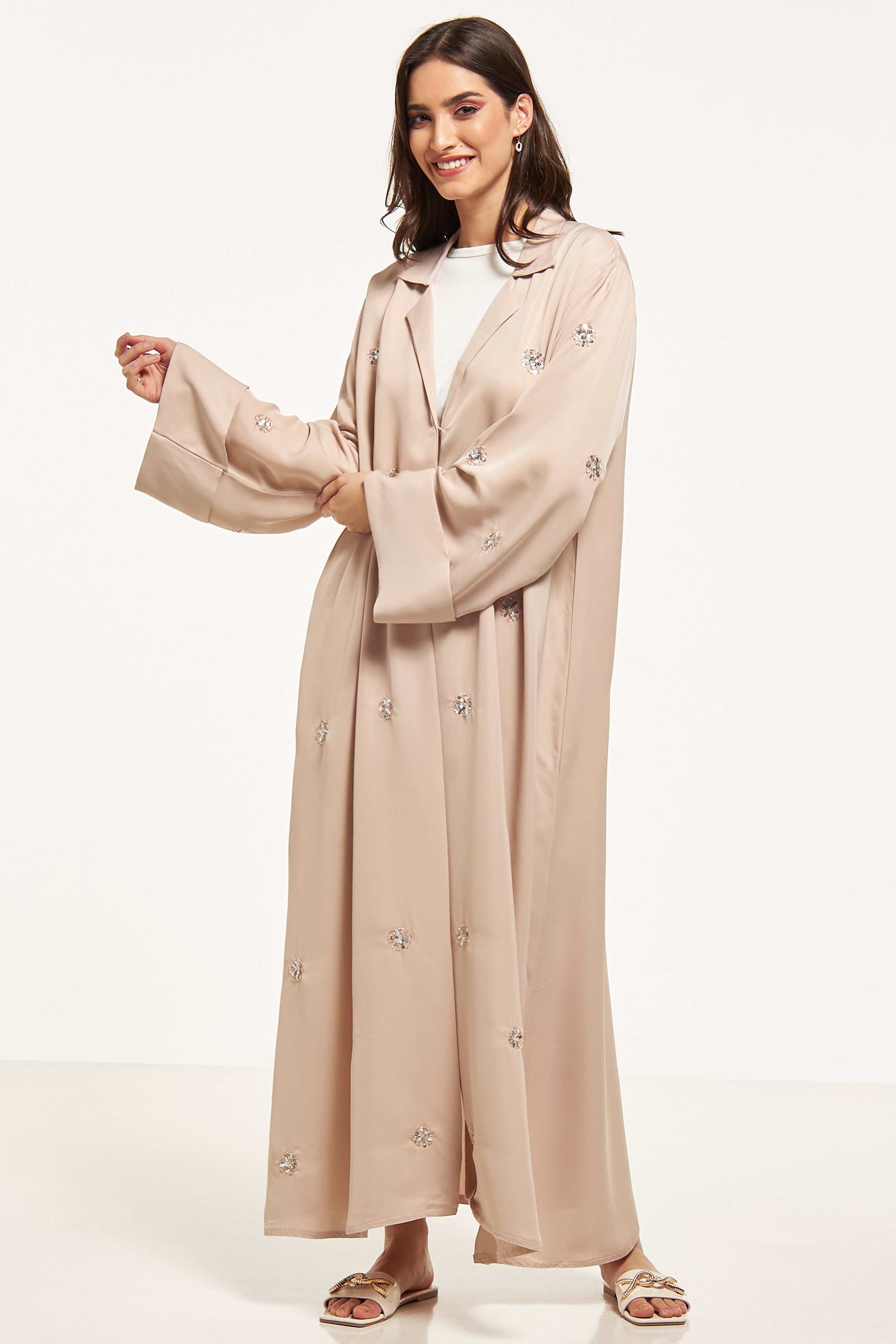 MOiSTREET Sequin Embellished Abaya with Notched Lapel Collar