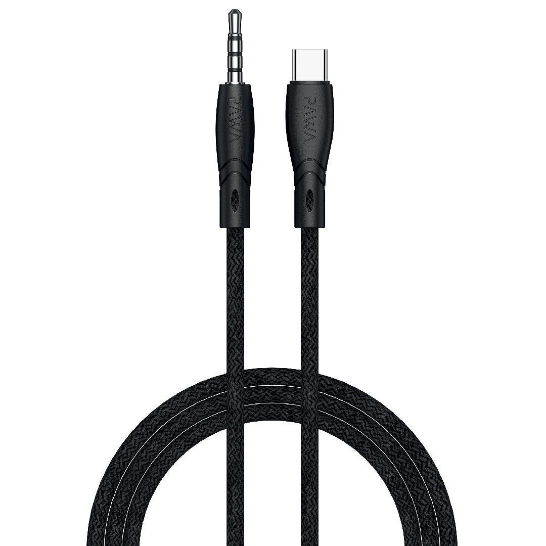 Pawa Nylon Braided USB-C to 3.5mm AUX Audio Cable, 1.2M (4ft), Durable Copper Core, Black