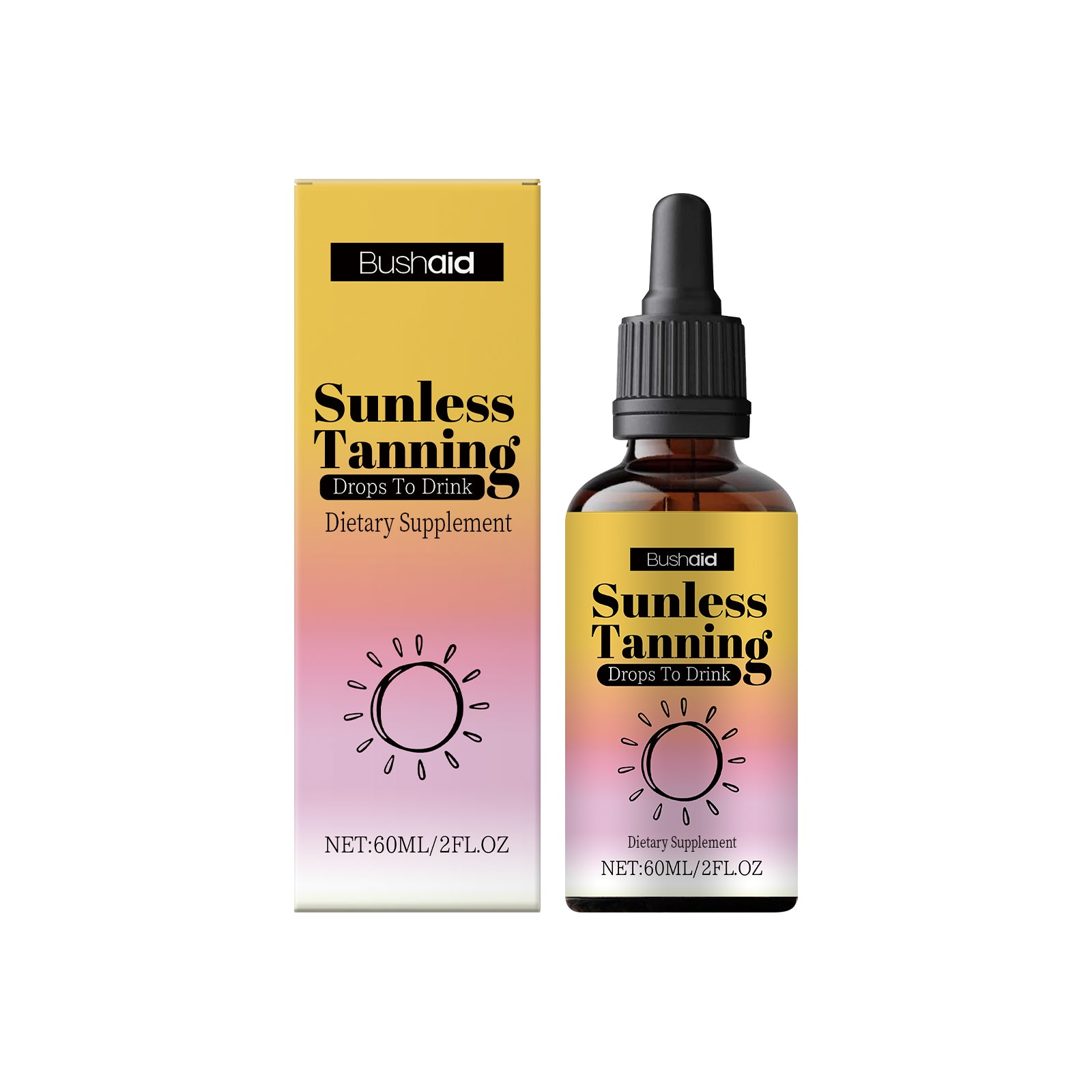 BushAid Tanning Drops for Body, Natural Skin Glow, Personal Care, Easy to Use ,60ml