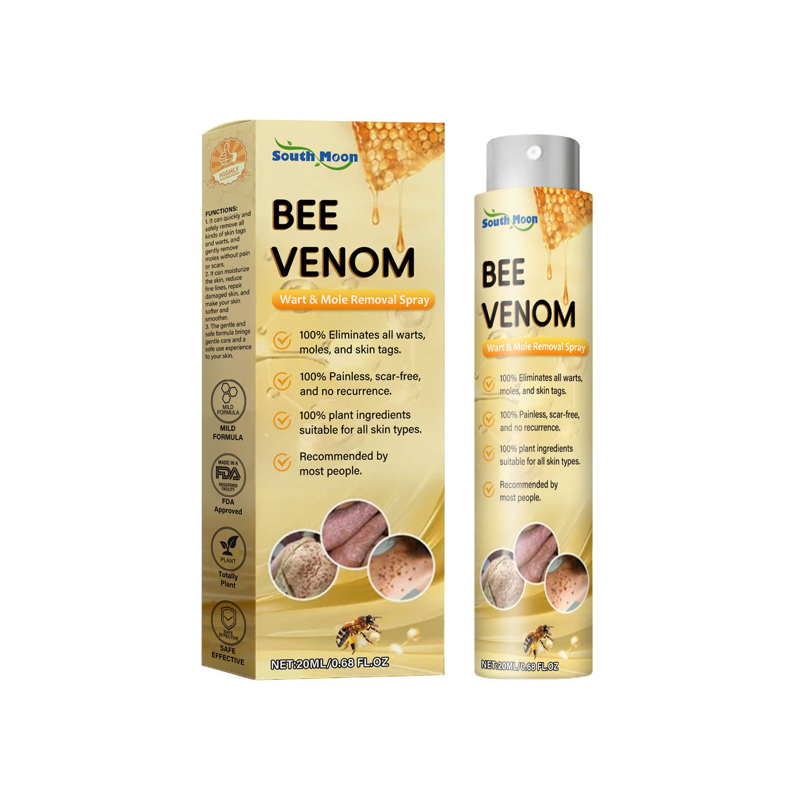 Bee Venom Wart & Mole Removal Spray, Skin Care, Gentle, Moisturizing, Fast Relief ,20ml