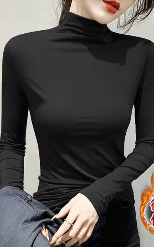 Double Sided German Velvet Warm Half High Neck Long Sleeve Base Shirt