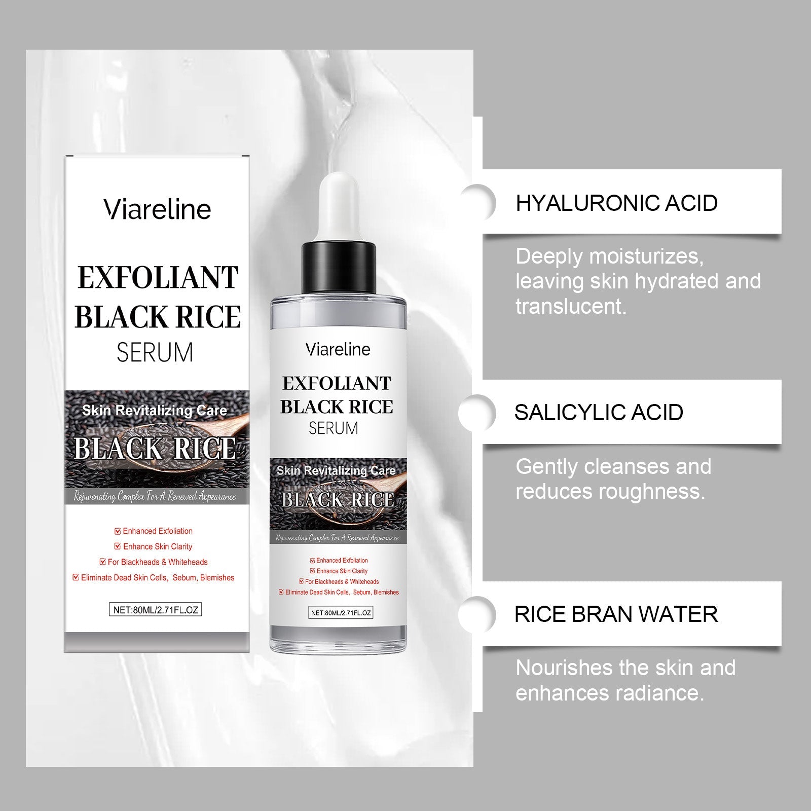 Black Rice Keratin Essence, Brightening Facial Skincare for Clear, Smooth Skin ,80ml