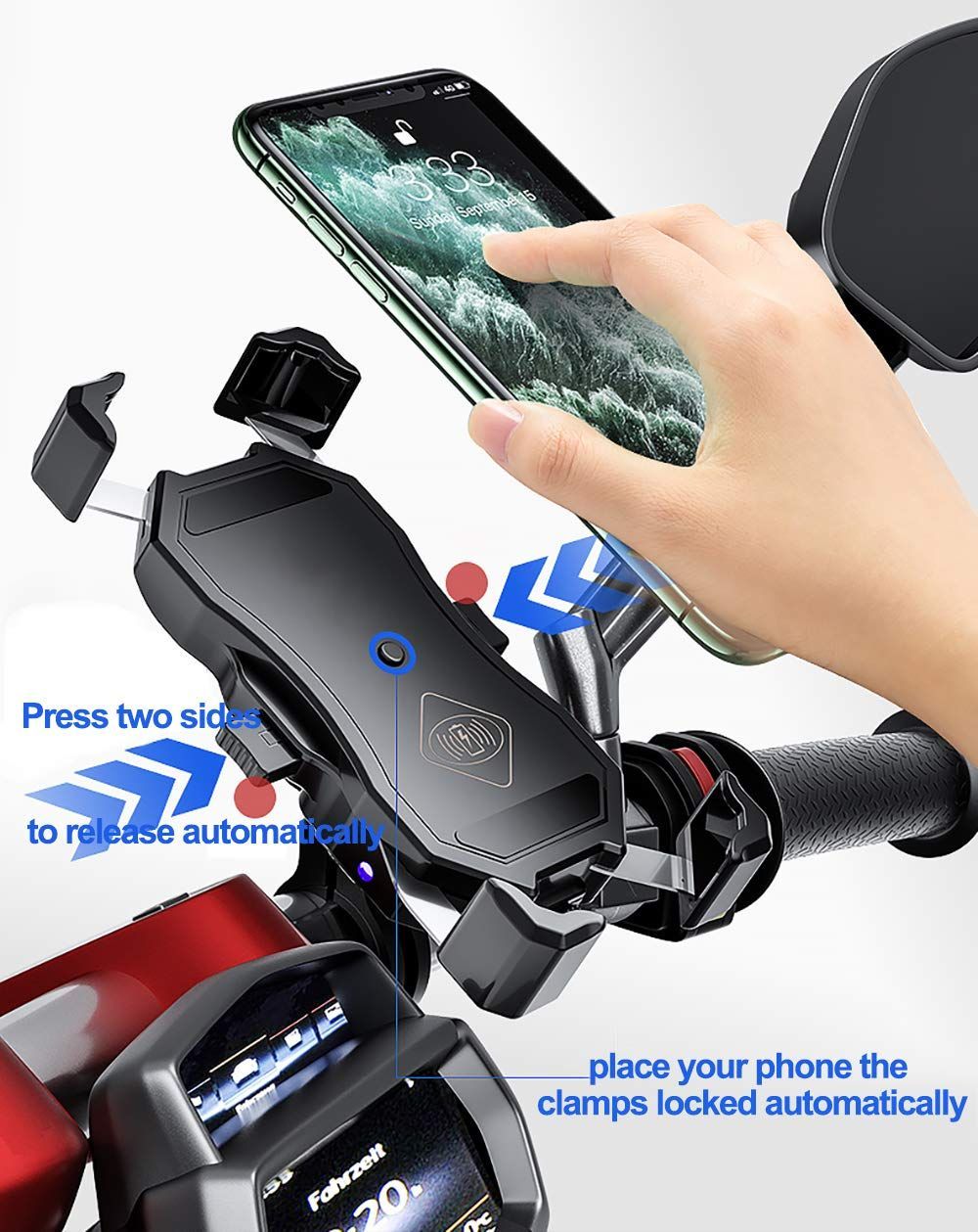 Motorcycle Wireless Charger Mobile Phone Holder 15W Phone Mount Navigation Bracket