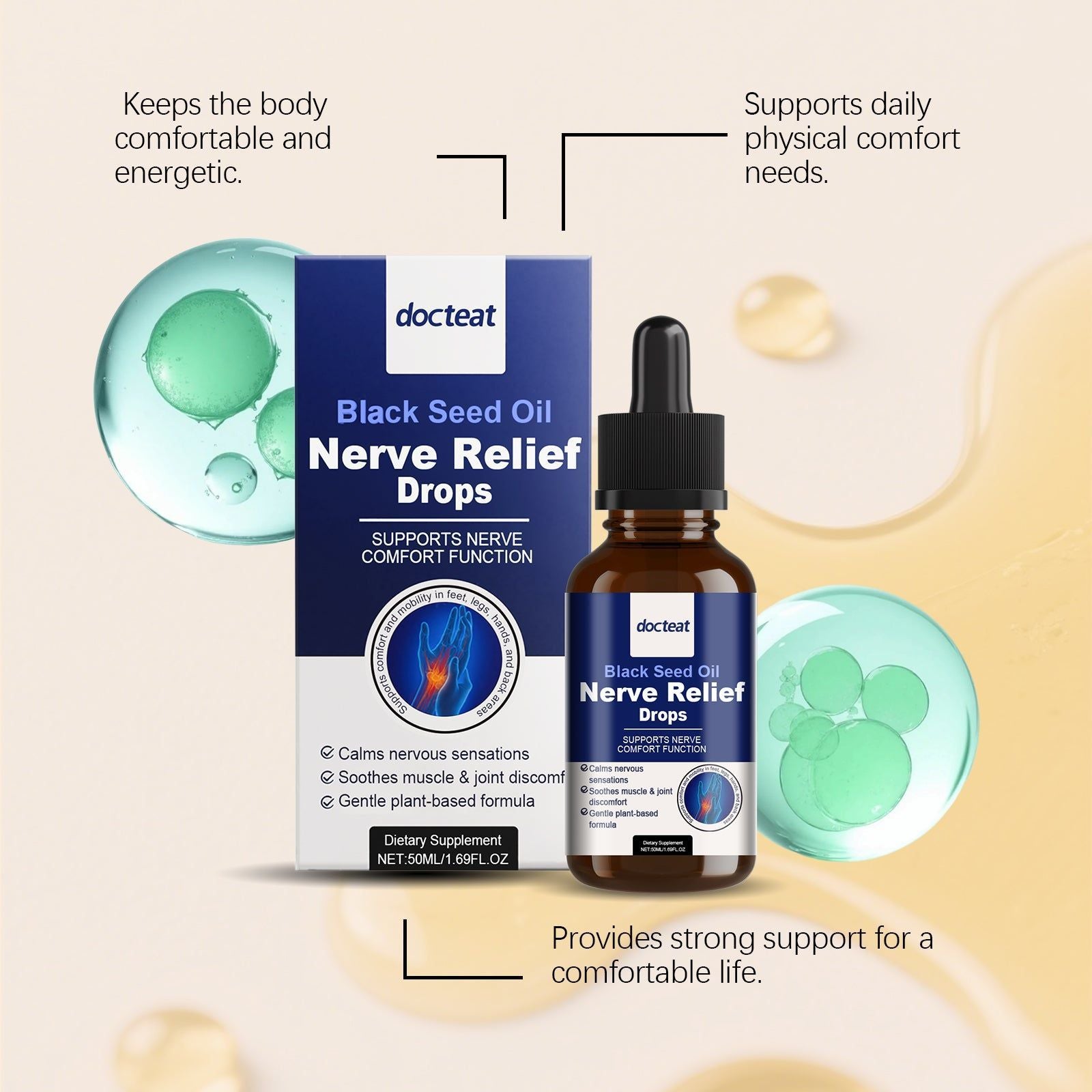 Black Seed Oil Drops for Body Care, Energy Boost, Stress Relief, Joint Support ,50ml