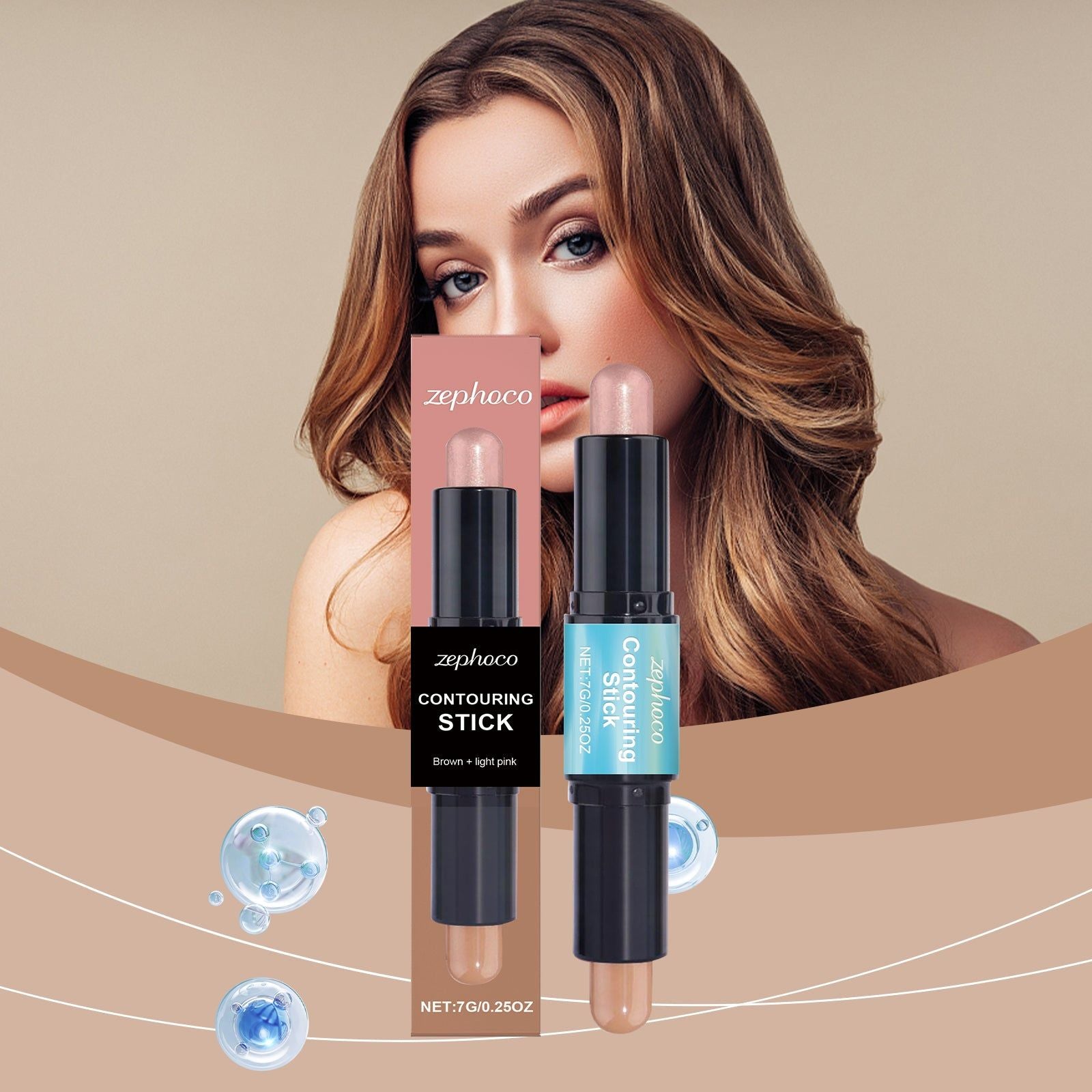 2-in-1 Facial Contouring Stick, High-Gloss, Long-Lasting, Easy Makeup, 3D Face Sculpting ,7g