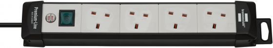 BRENNENSTUHL 1951543101 Premium-Line, 4-way extension lead (switch and 3m cable - 80° angle of sockets) colour: black / light grey